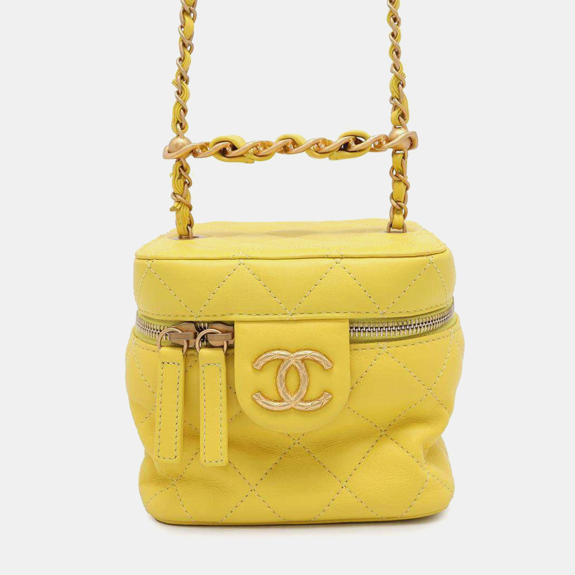 

Chanel Matelasse Coco Mark Small Vanity Lambskin Chain Shoulder Bag, Yellow