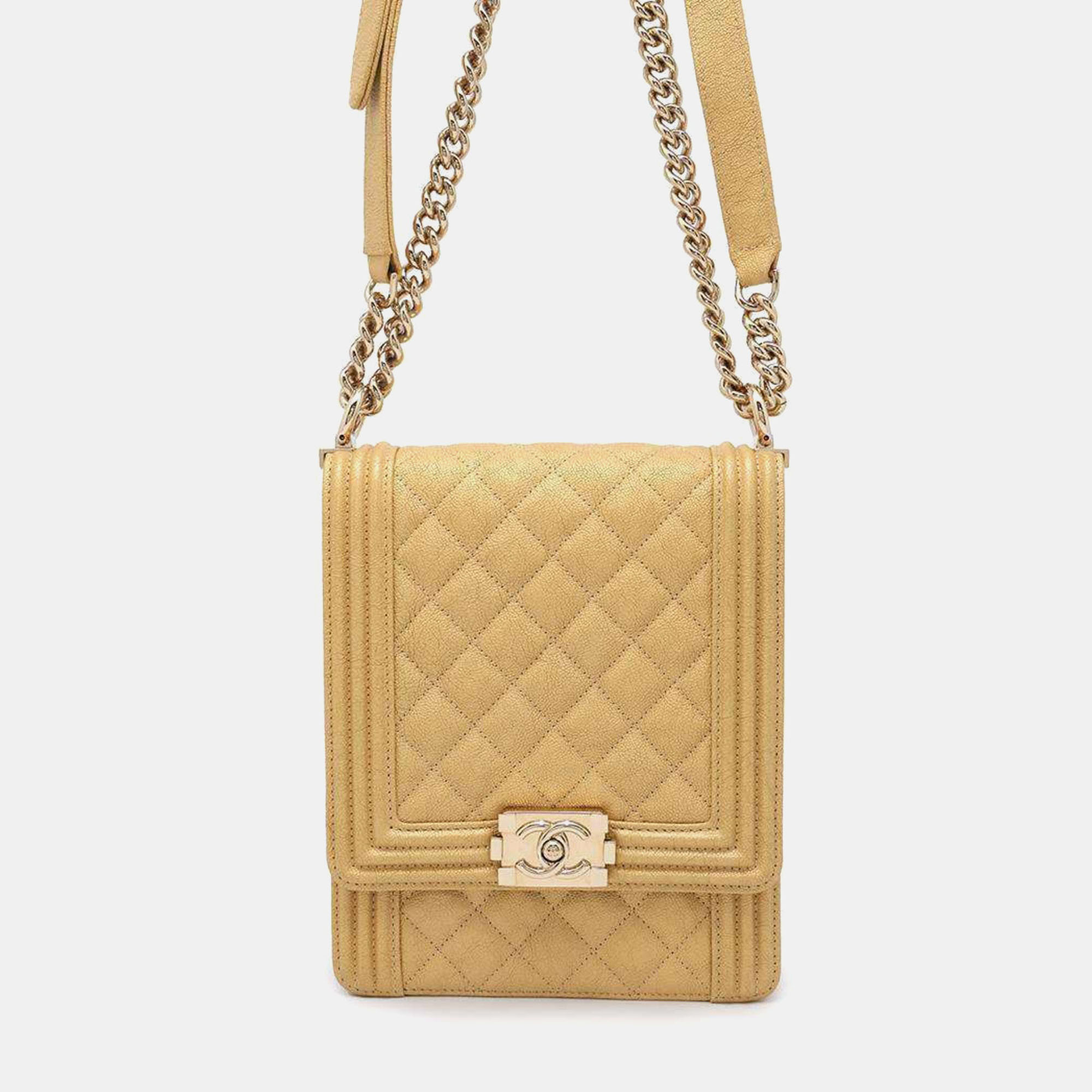 

Chanel Caviar Skin Boy Chain Shoulder Bag, Beige