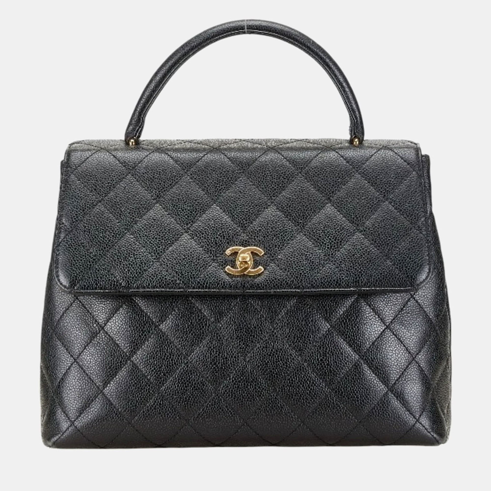 

Chanel Black Caviar Skin Matelasse Coco Mark Handbag