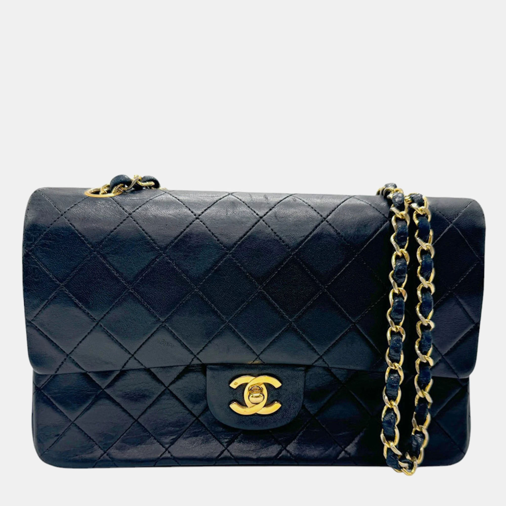 

Chanel Lambskin Black Gold Double Flap Matelasse Shoulder Bag