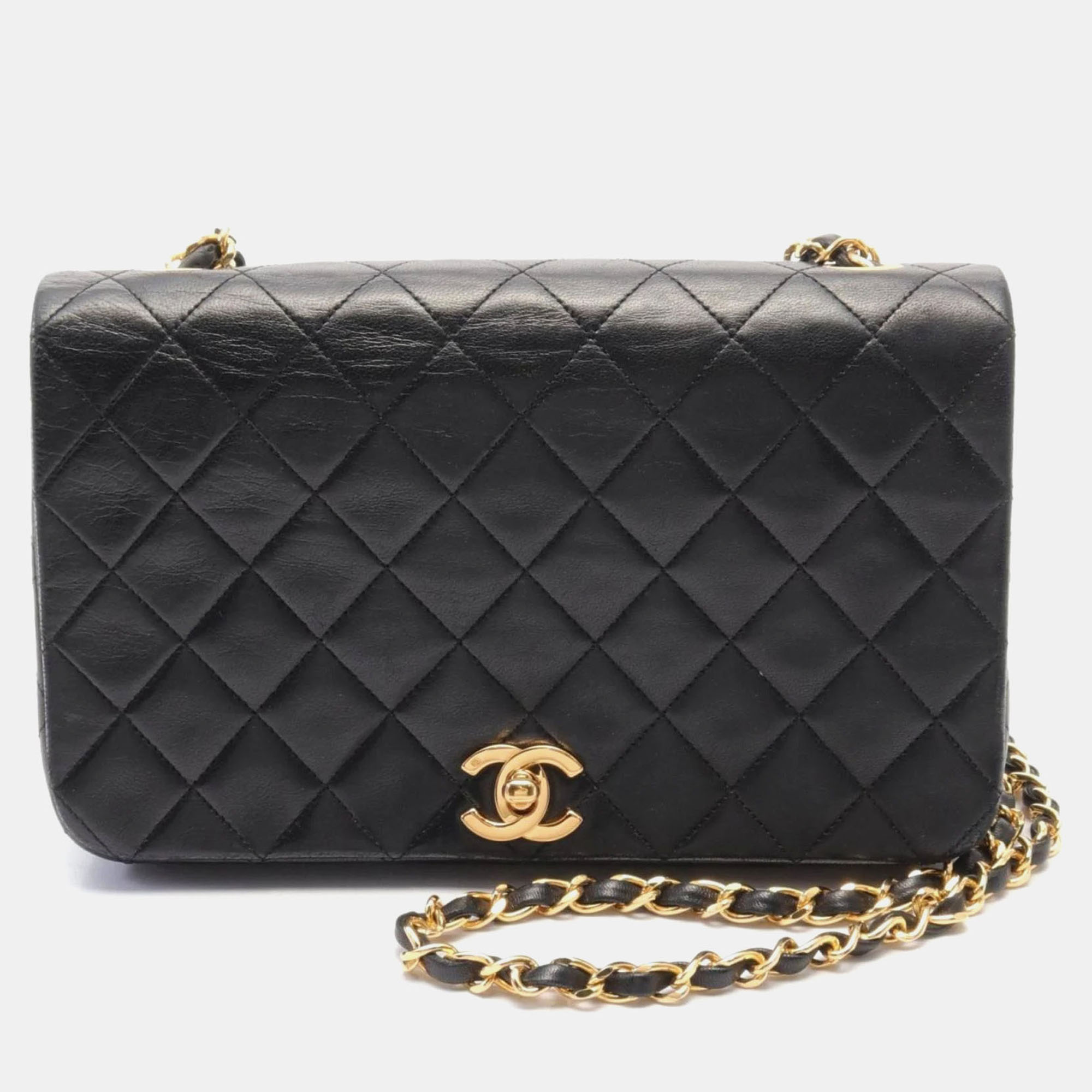 

Chanel Lambskin Black Matelasse Full Flap Shoulder Bag