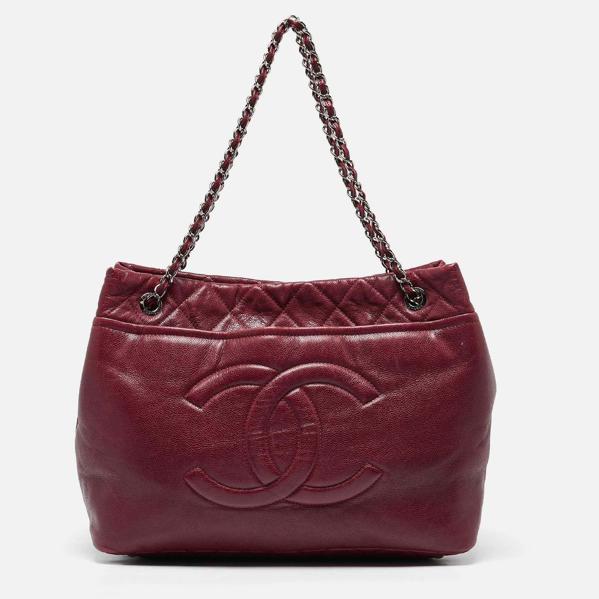 

Chanel Dark Red Quilted Caviar Leather CC Timeless Soft Tote