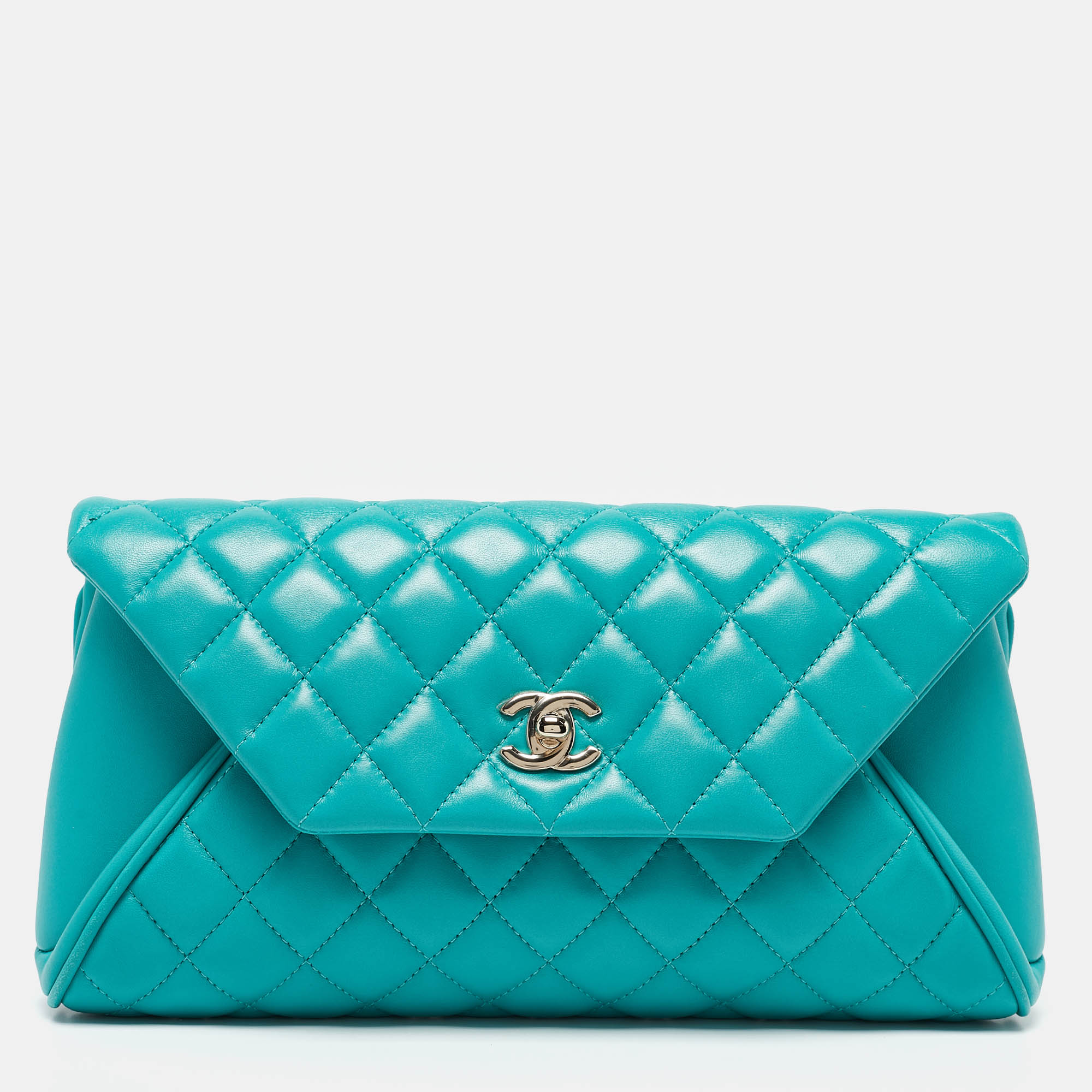 

Chanel Turquoise Quilted Leather Fold Up Again Clutch, Green