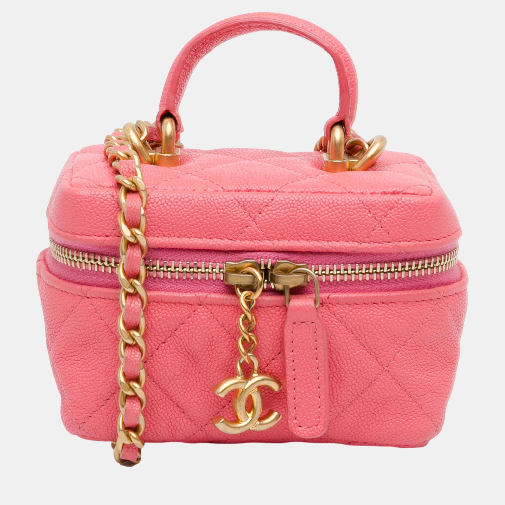 

Chanel Pink Micro Caviar Chain Vanity Bag