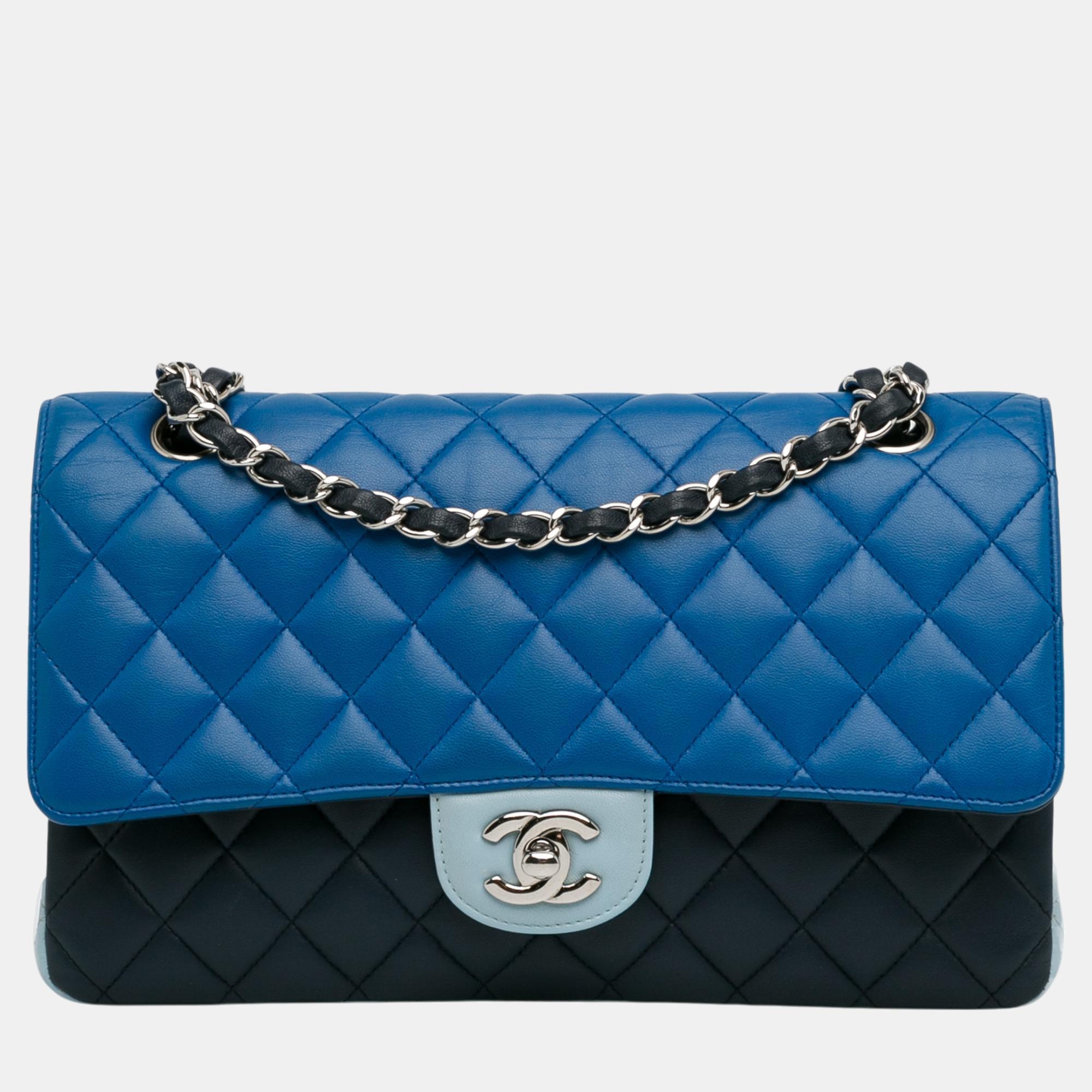 

Chanel Black/Blue Medium Tricolor Lambskin Double Flap