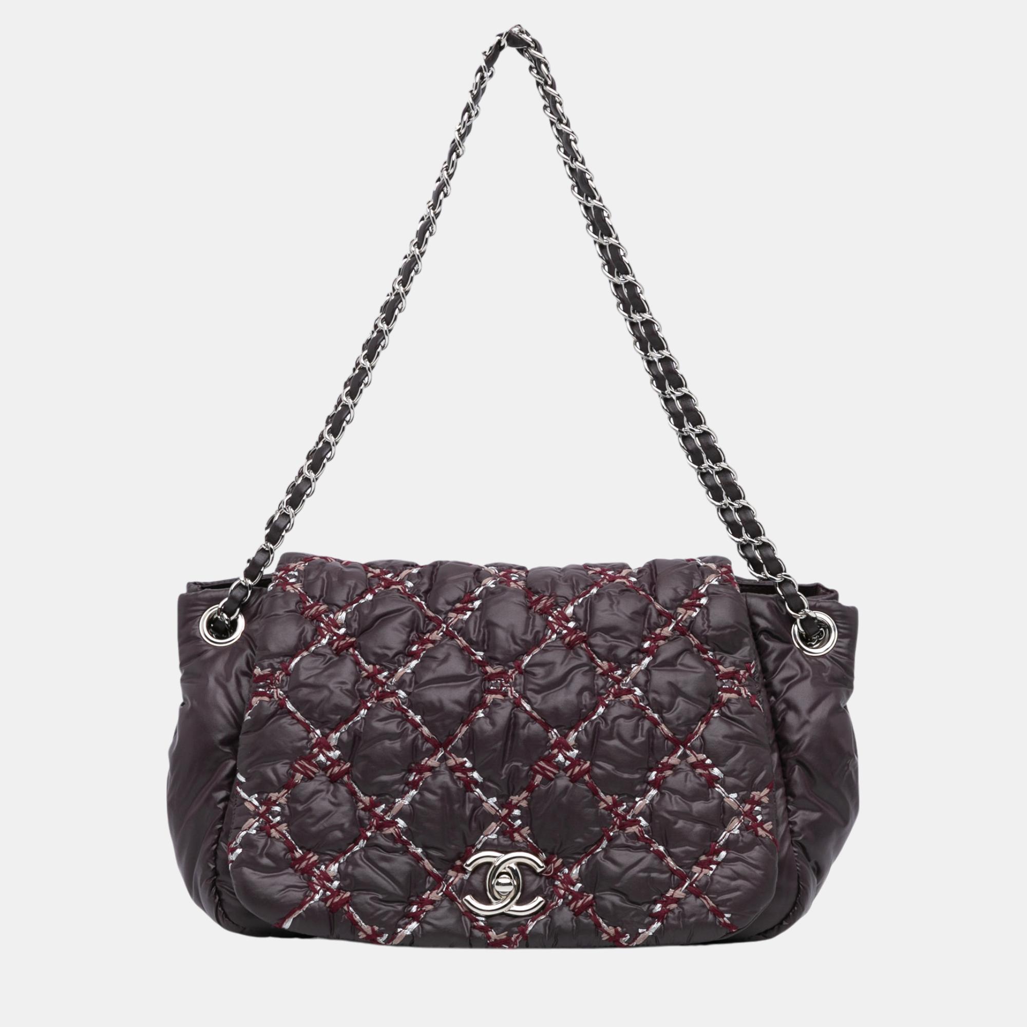 

Chanel Burgundy Paris-Byzance Nylon Tweed On Stitch Bubble Accordion Flap