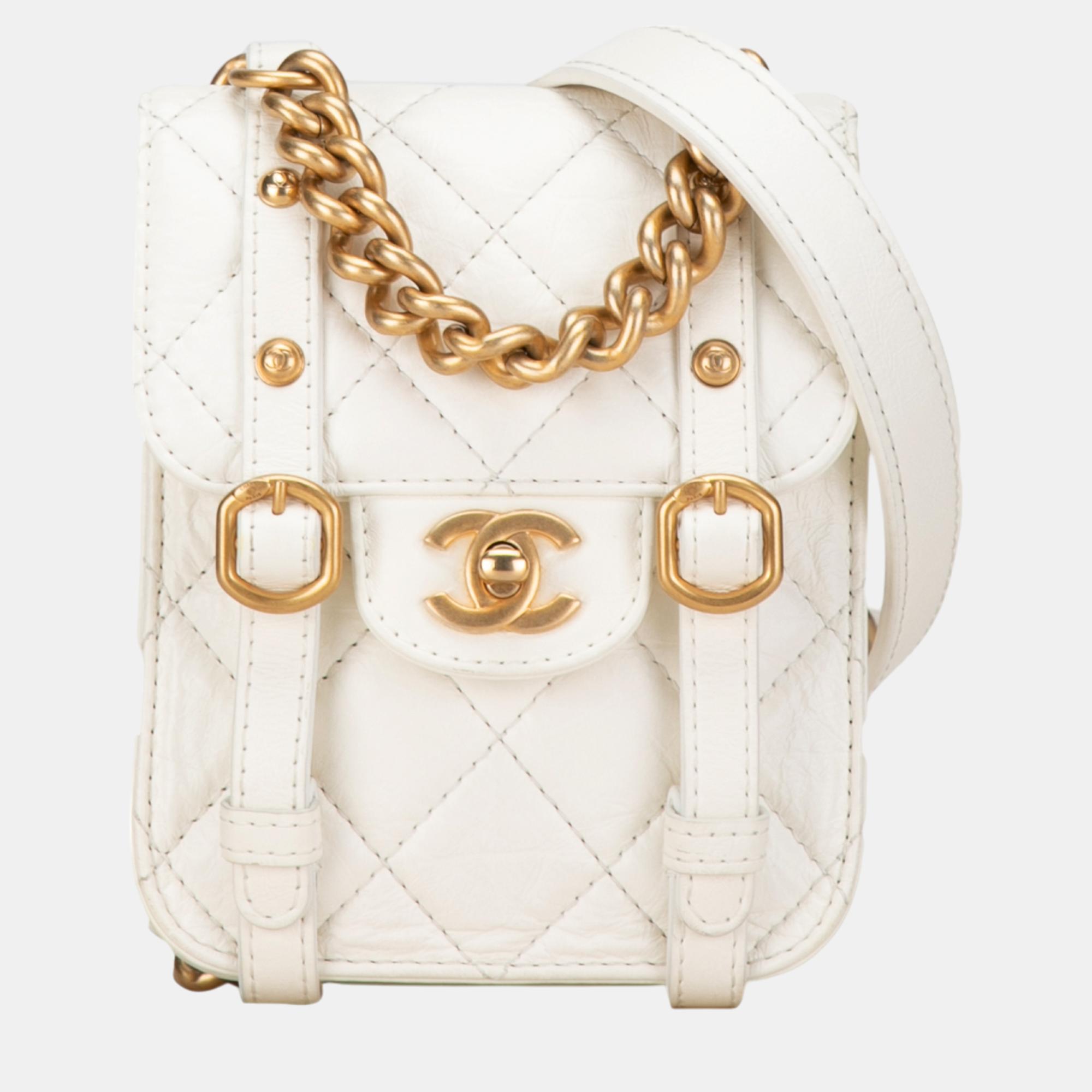 

Chanel White Mini Crinkled Calfskin City School Flap