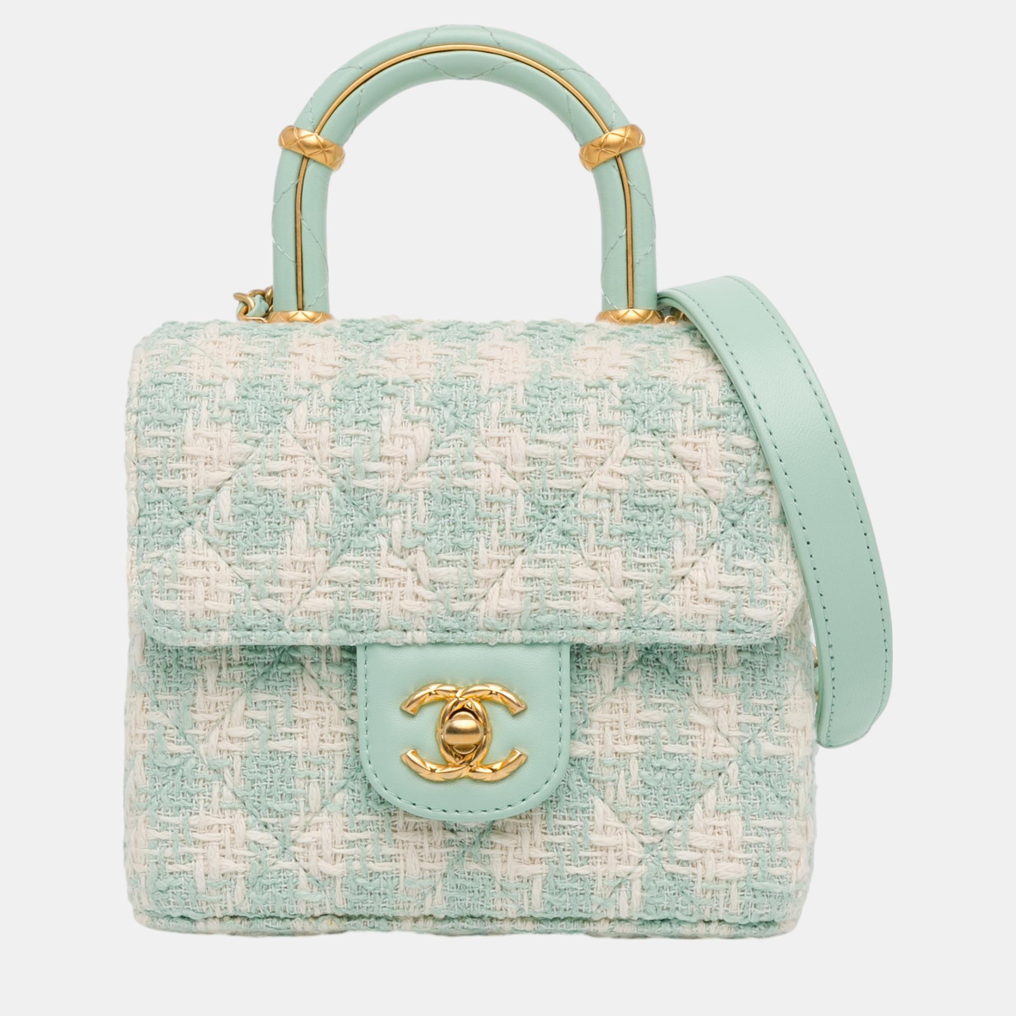 

Chanel Blue Quilted Tweed Crush Top Handle Flap