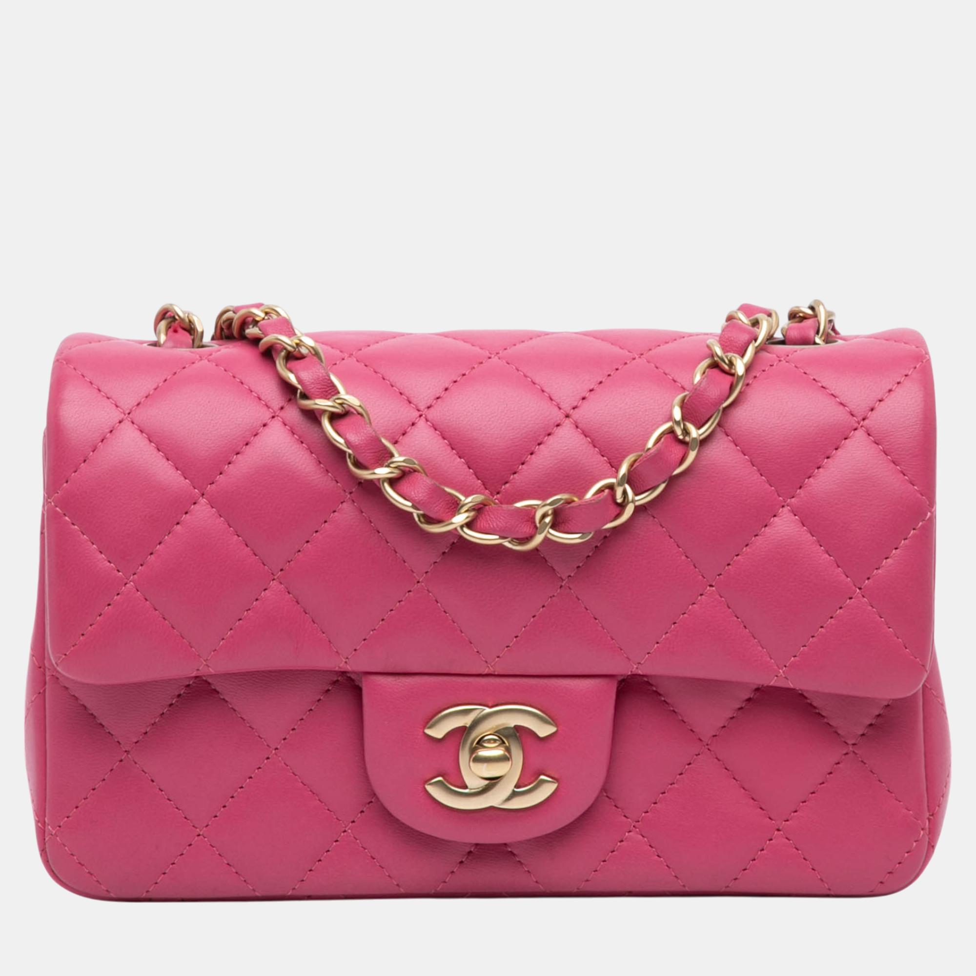 

Chanel Pink Mini Rectangular Classic Lambskin Single Flap