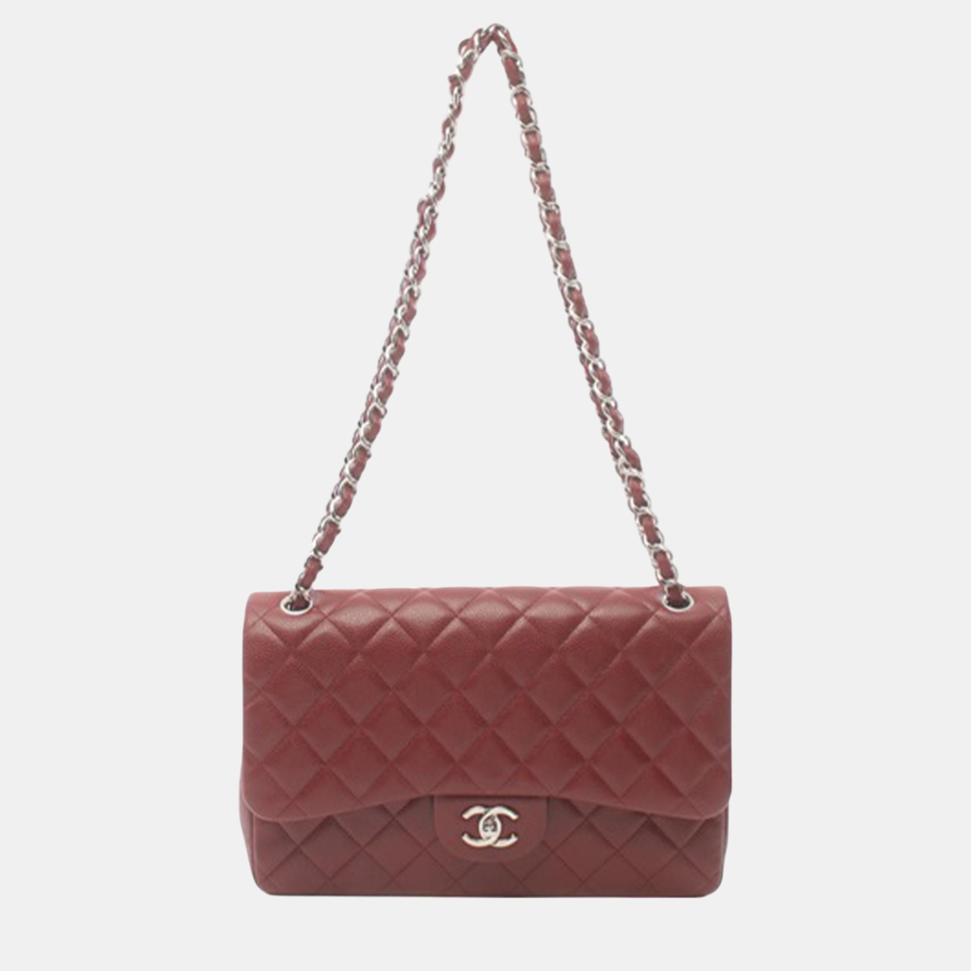 

Chanel Red Jumbo Classic Caviar Double Flap