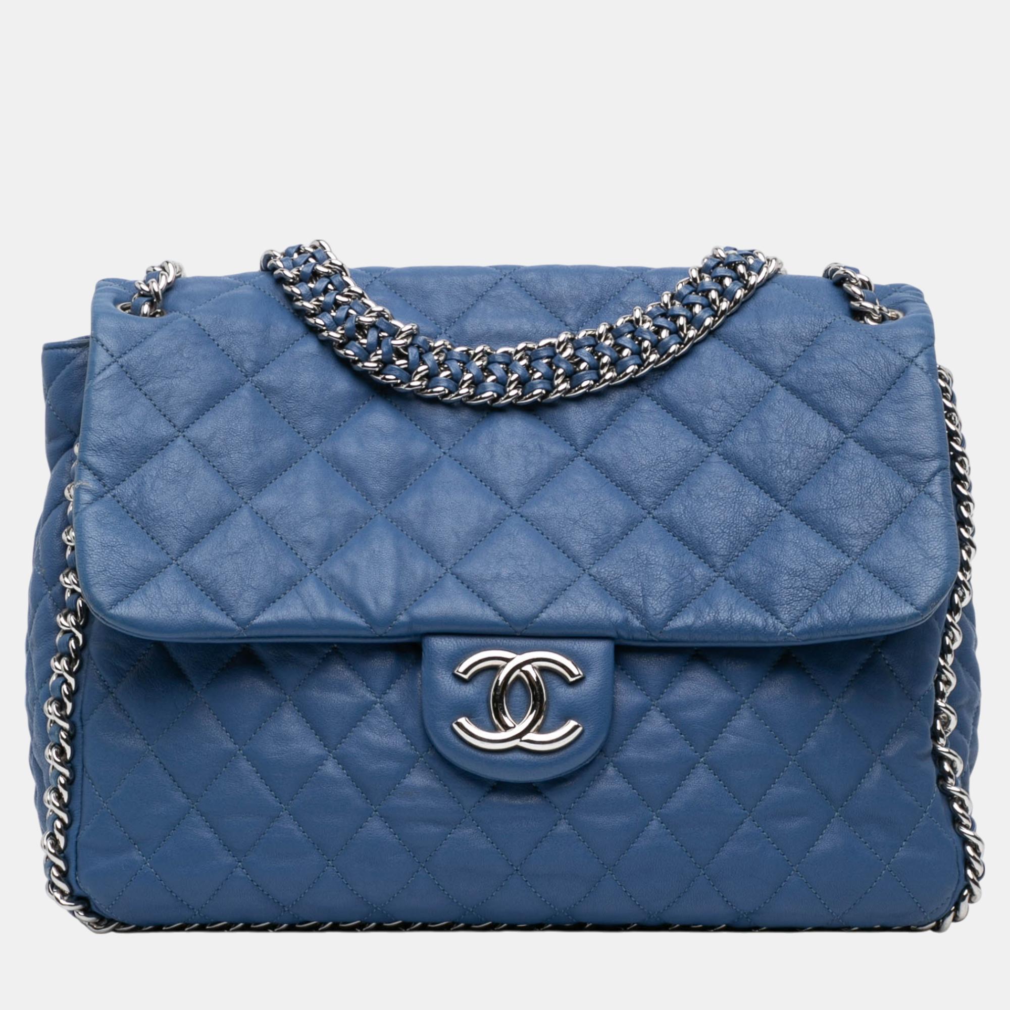 

Chanel Blue Maxi Washed Lambskin Chain Around Flap