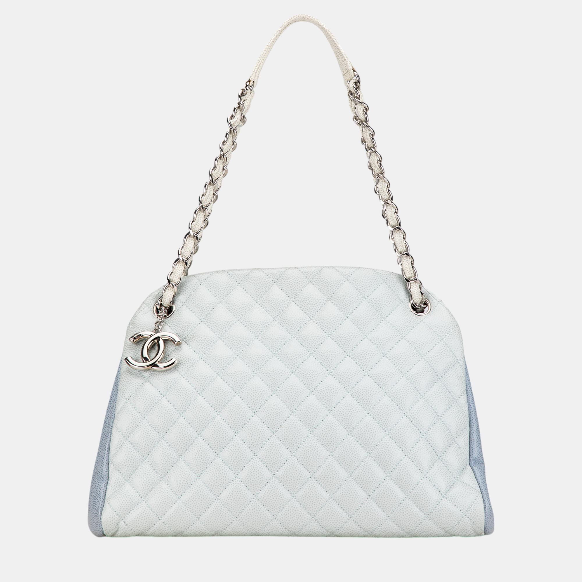 

Chanel White Large Tricolor Caviar Just Mademoiselle Bowling Bag