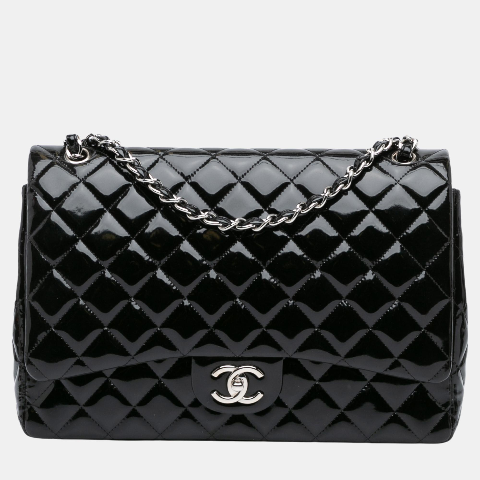 

Chanel Black Maxi Classic Patent Double Flap