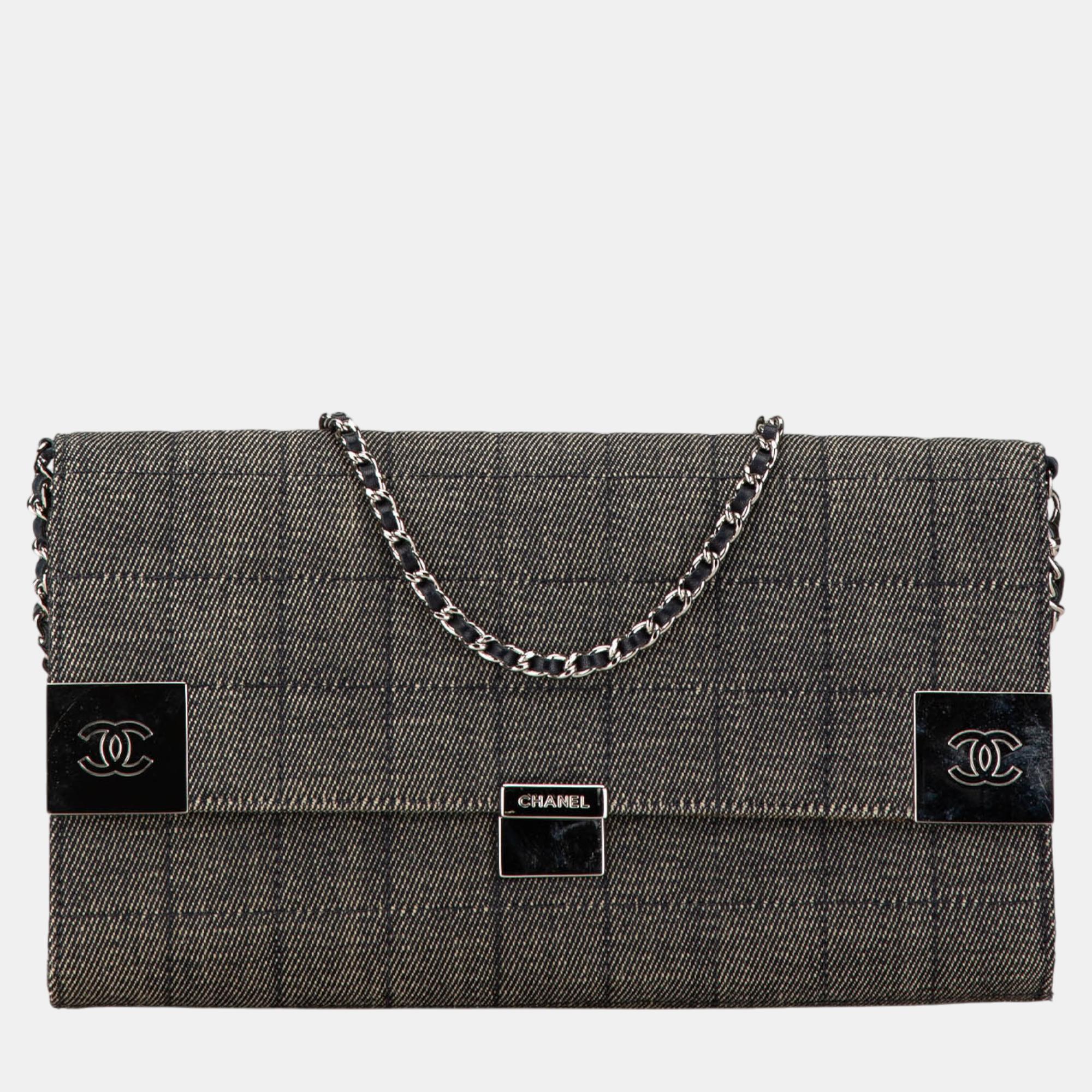 

Chanel Grey Denim Choco Bar Chain Flap