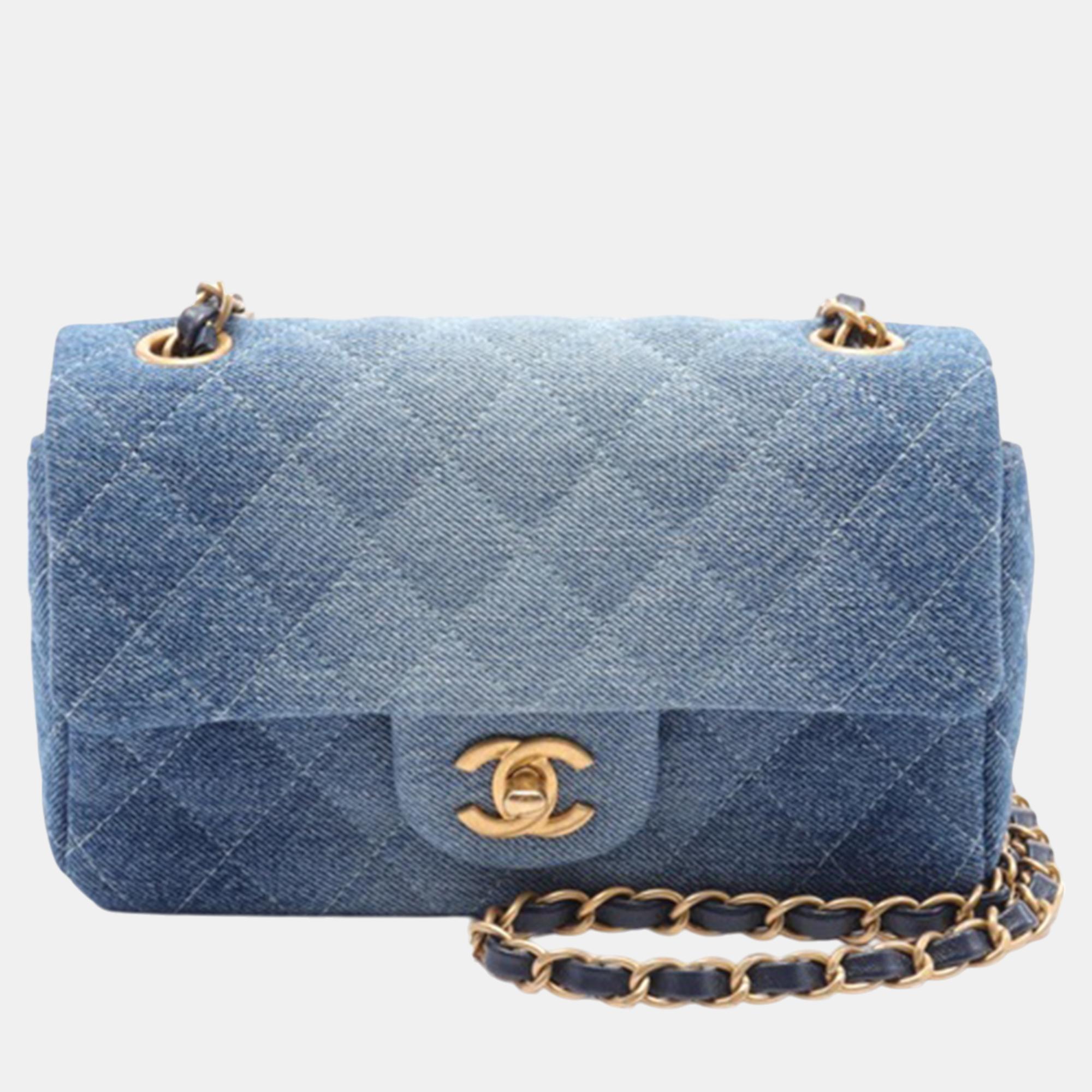 

Chanel Blue Mini Rectangular Quilted Washed Denim Flap