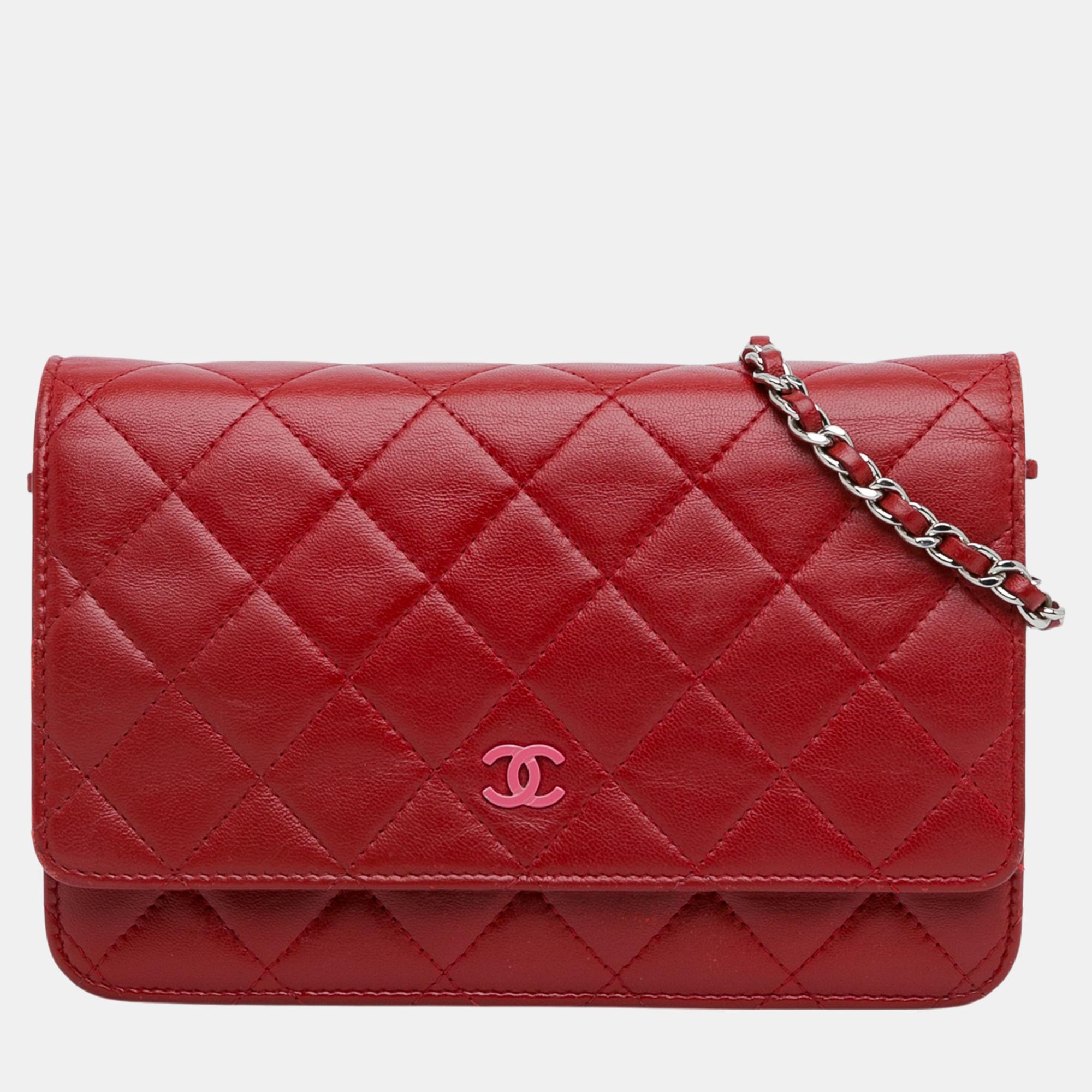 

Chanel Red Classic Lambskin Wallet on Chain