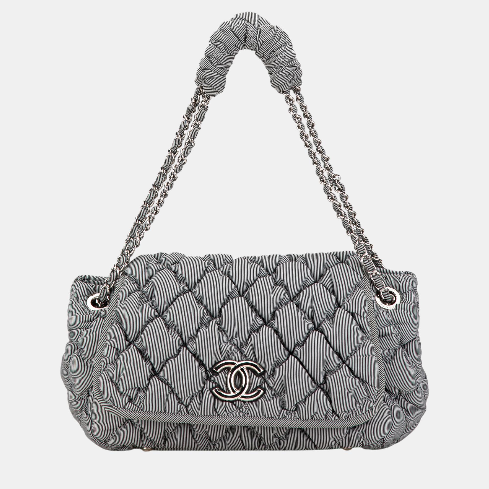 

Chanel Grey Nylon Quilted Bubble Accordion Chain Flap