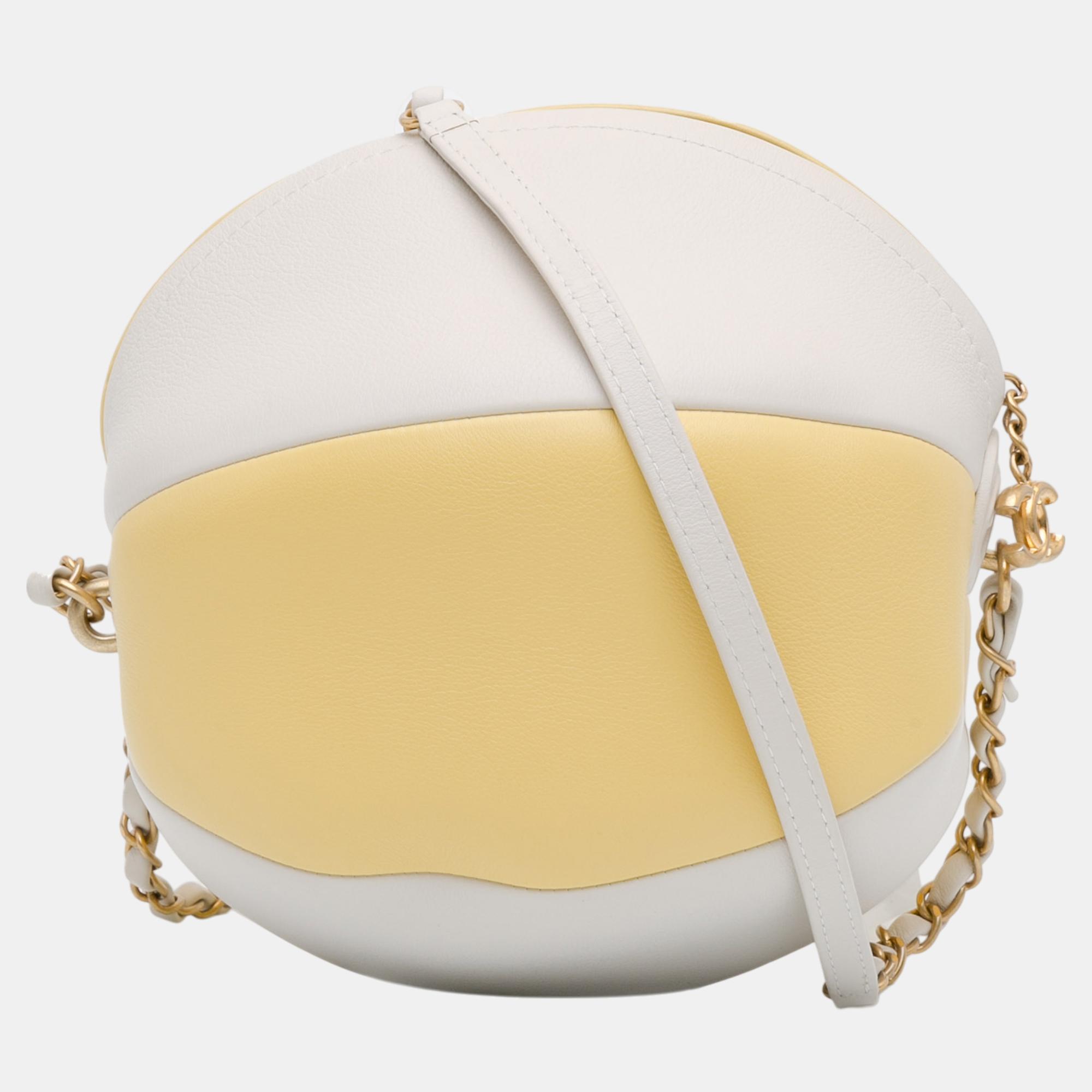 

Chanel White/Yellow Calfskin Coco Beach Ball Bag