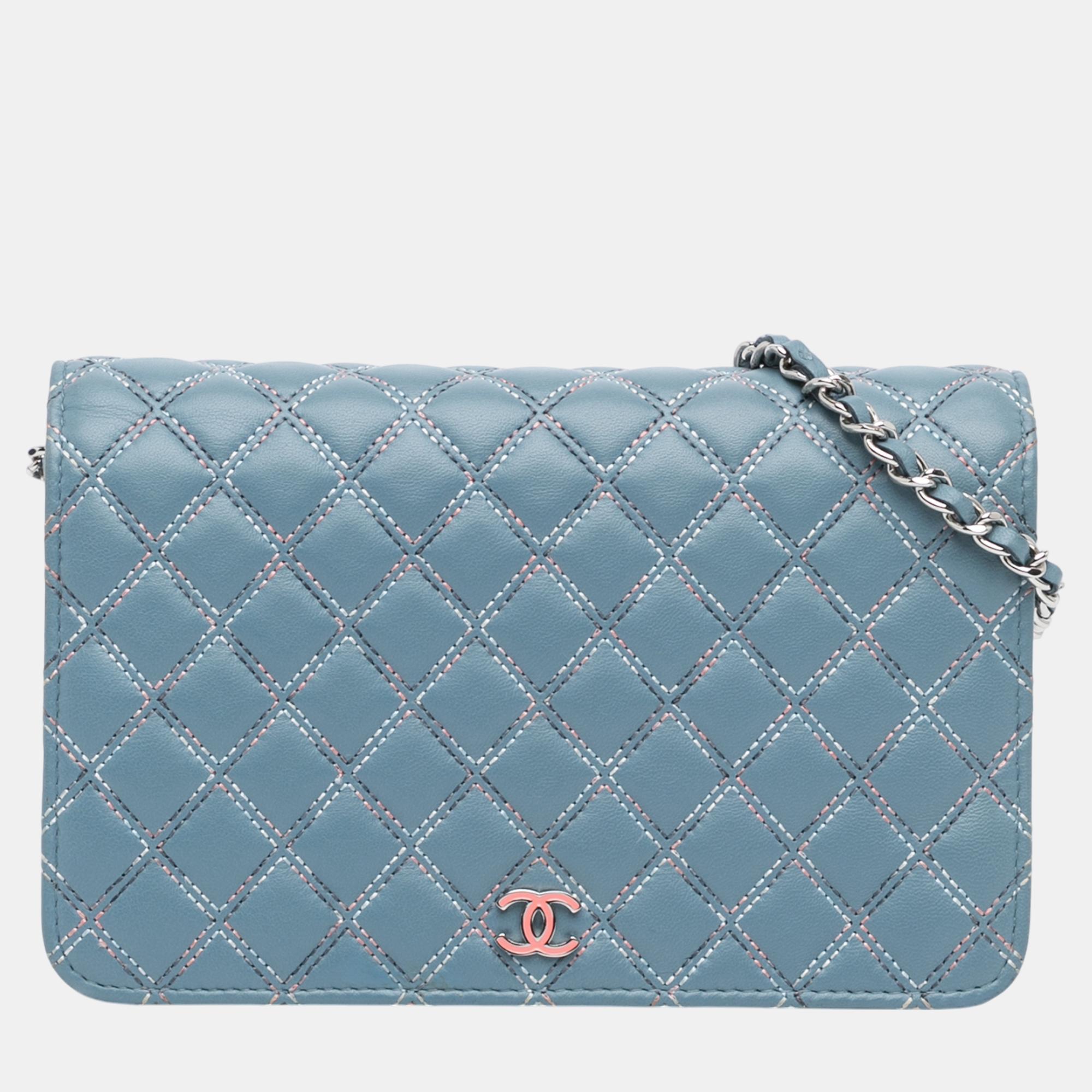 

Chanel Blue Quilted Lambskin Double Stitch Wallet On Chain