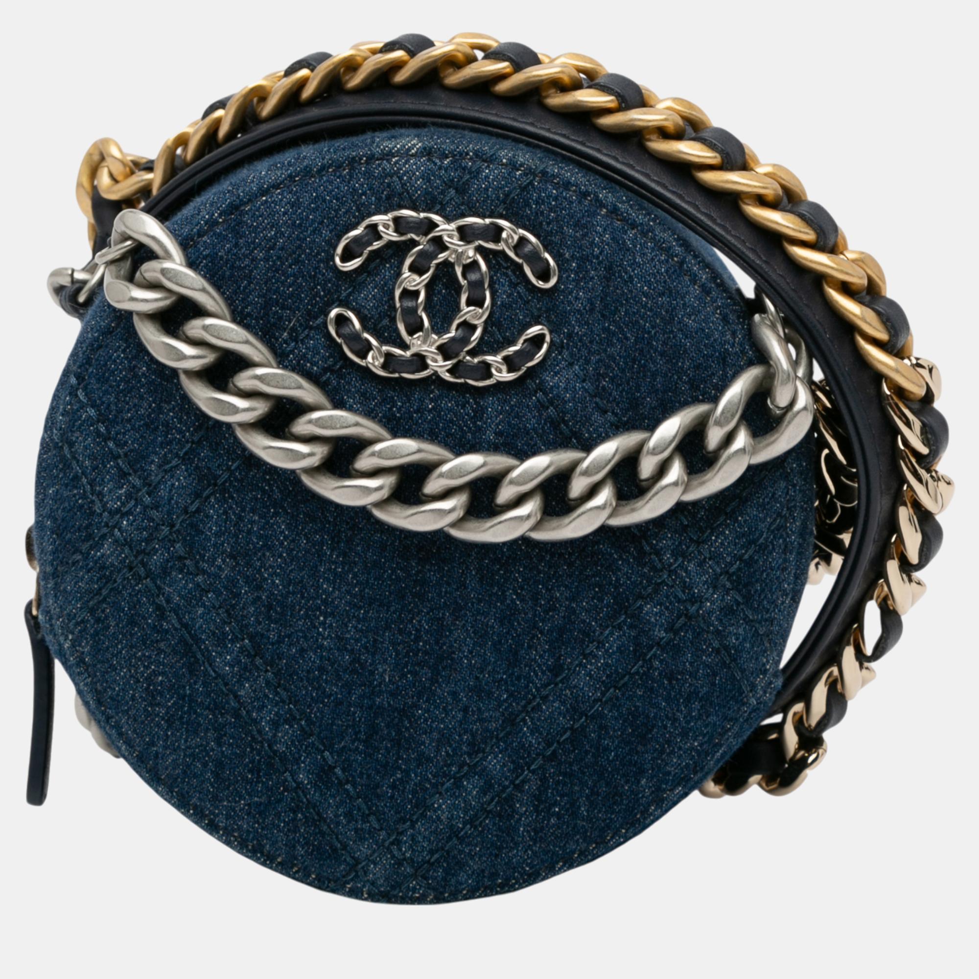 

Chanel Blue Denim 19 Round Clutch with Chain