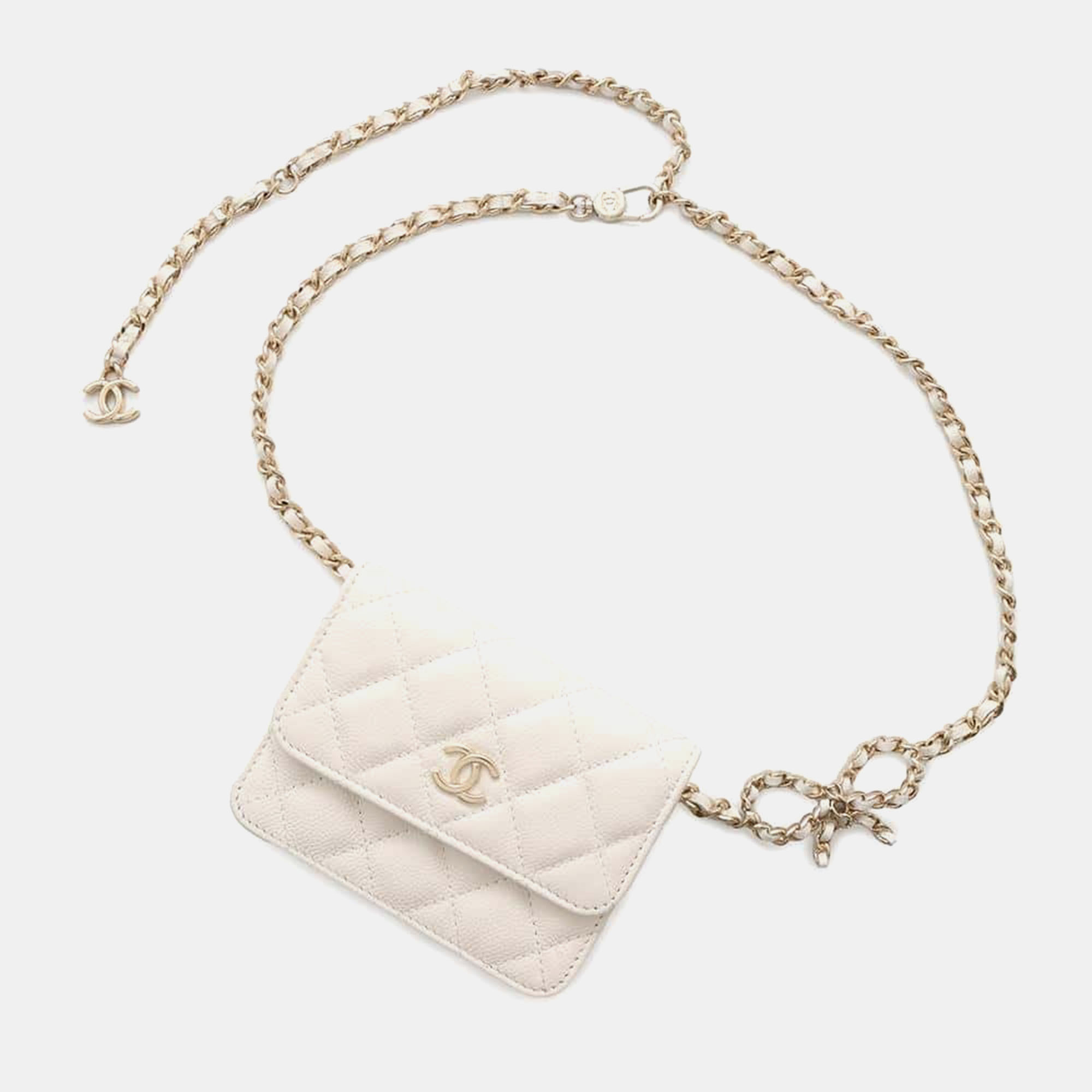 

Chanel White Caviar Leather Matelasse Ribbon Chain Belt Bag