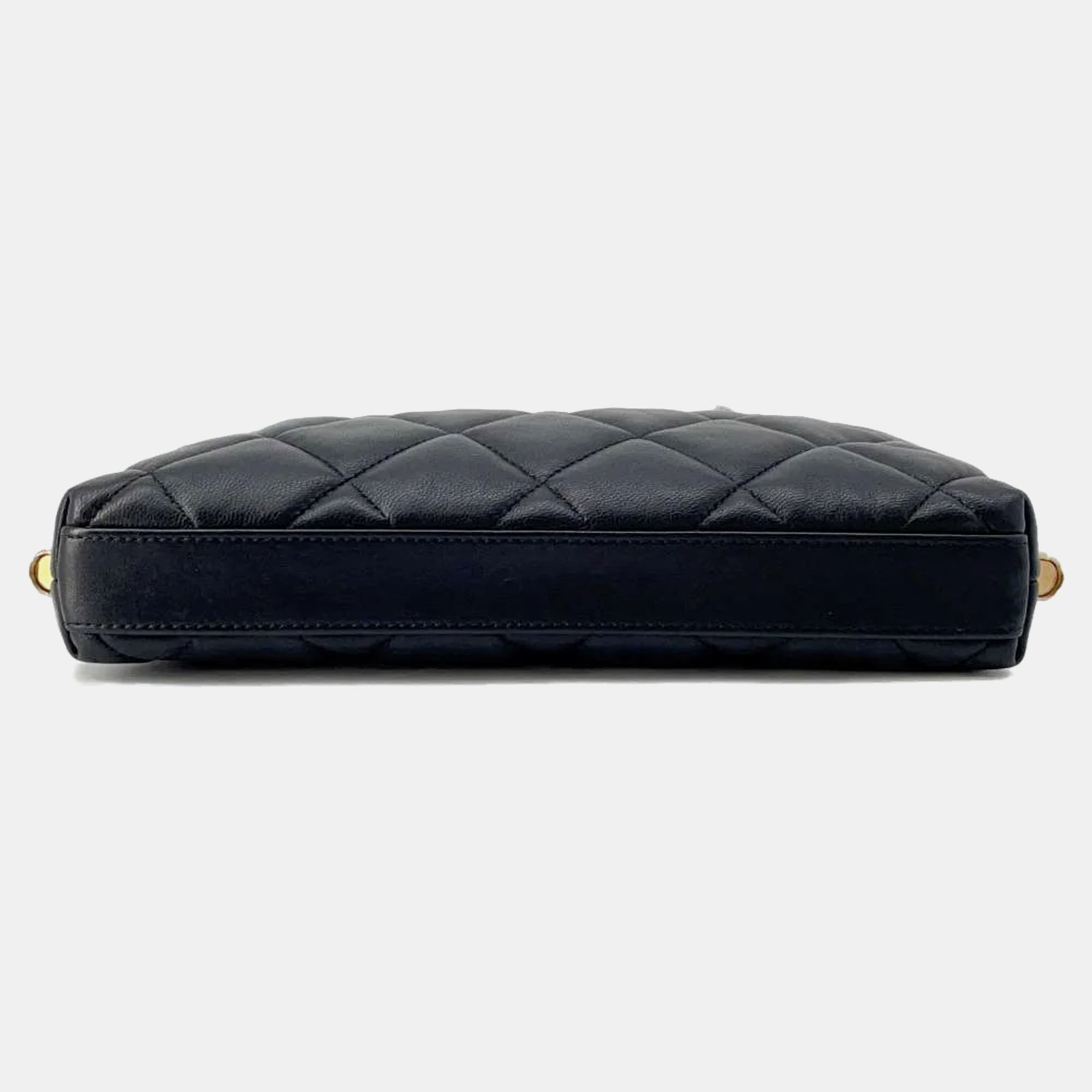 Chanel Black Lambskin Matelasse Side Chain Shoulder Bag 