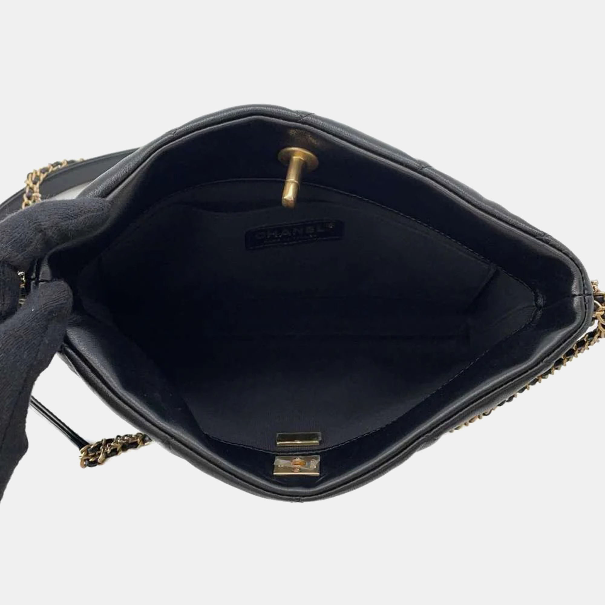 Chanel Black Lambskin Matelasse Side Chain Shoulder Bag 