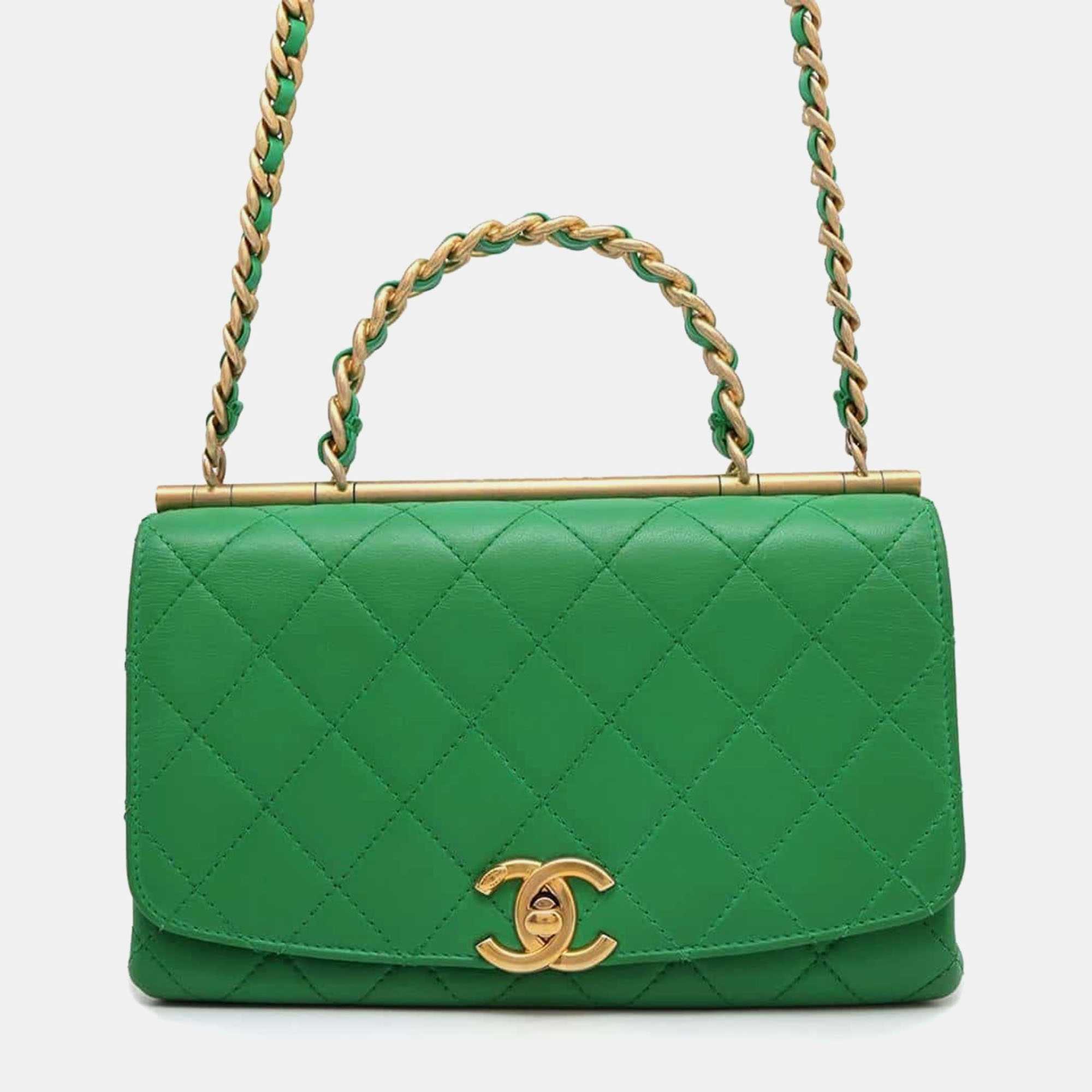 

Chanel Green Lambskin Matelasse Top Handle bag