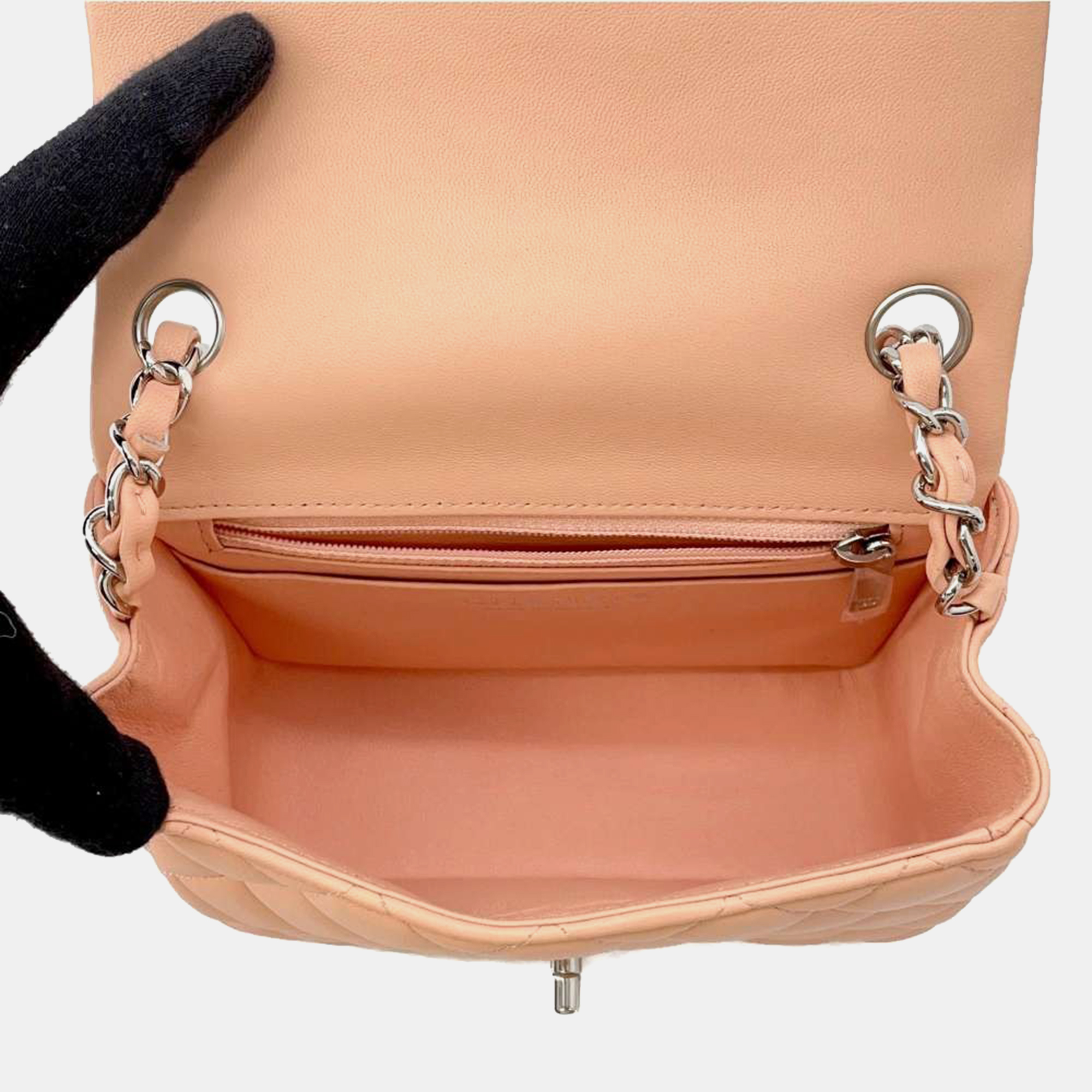 Chanel Pink Lambskin Mini Matelasse Chain shoulder Bag Size 18 