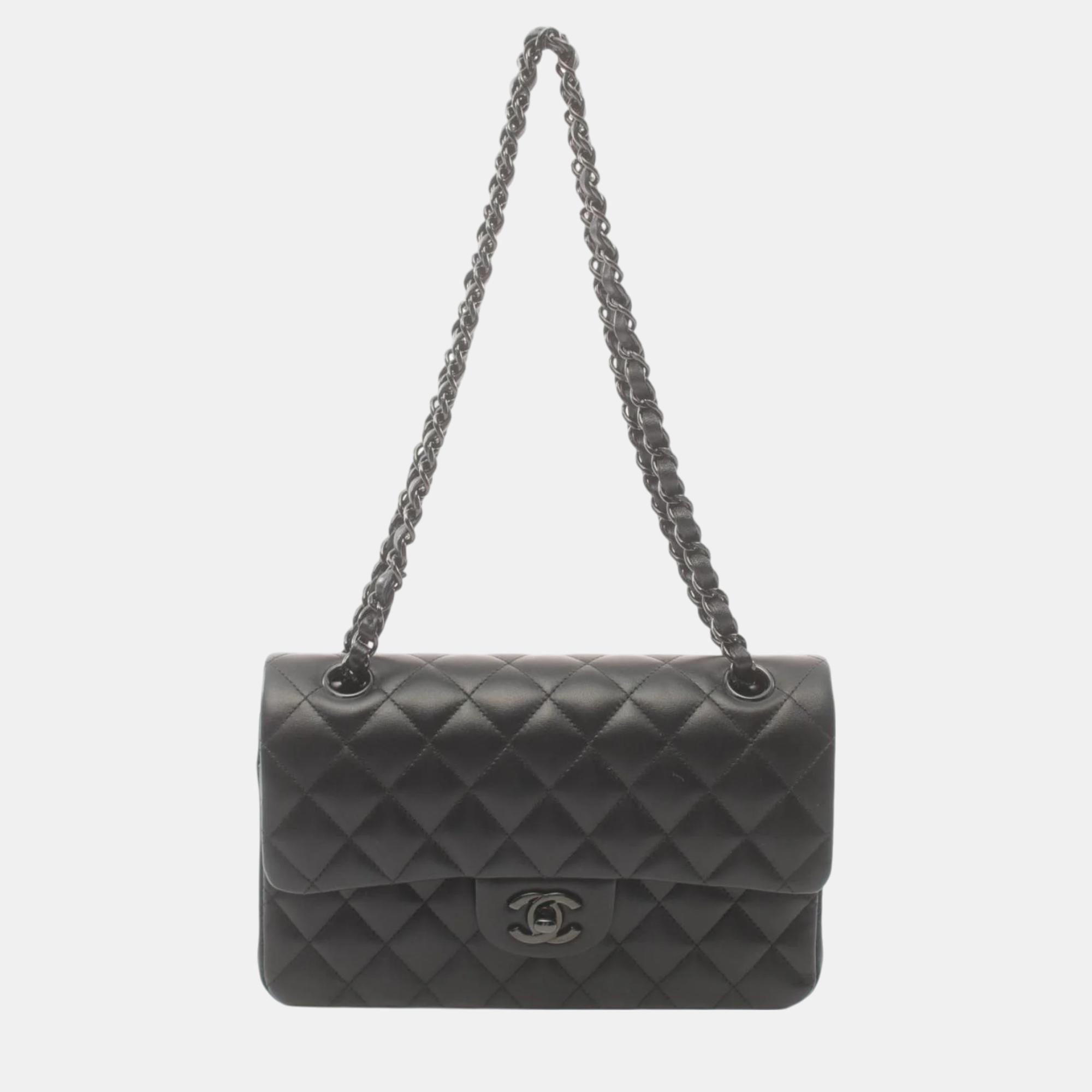 

Chanel Lambskin Black Matelasse Double Flap Shoulder Bag