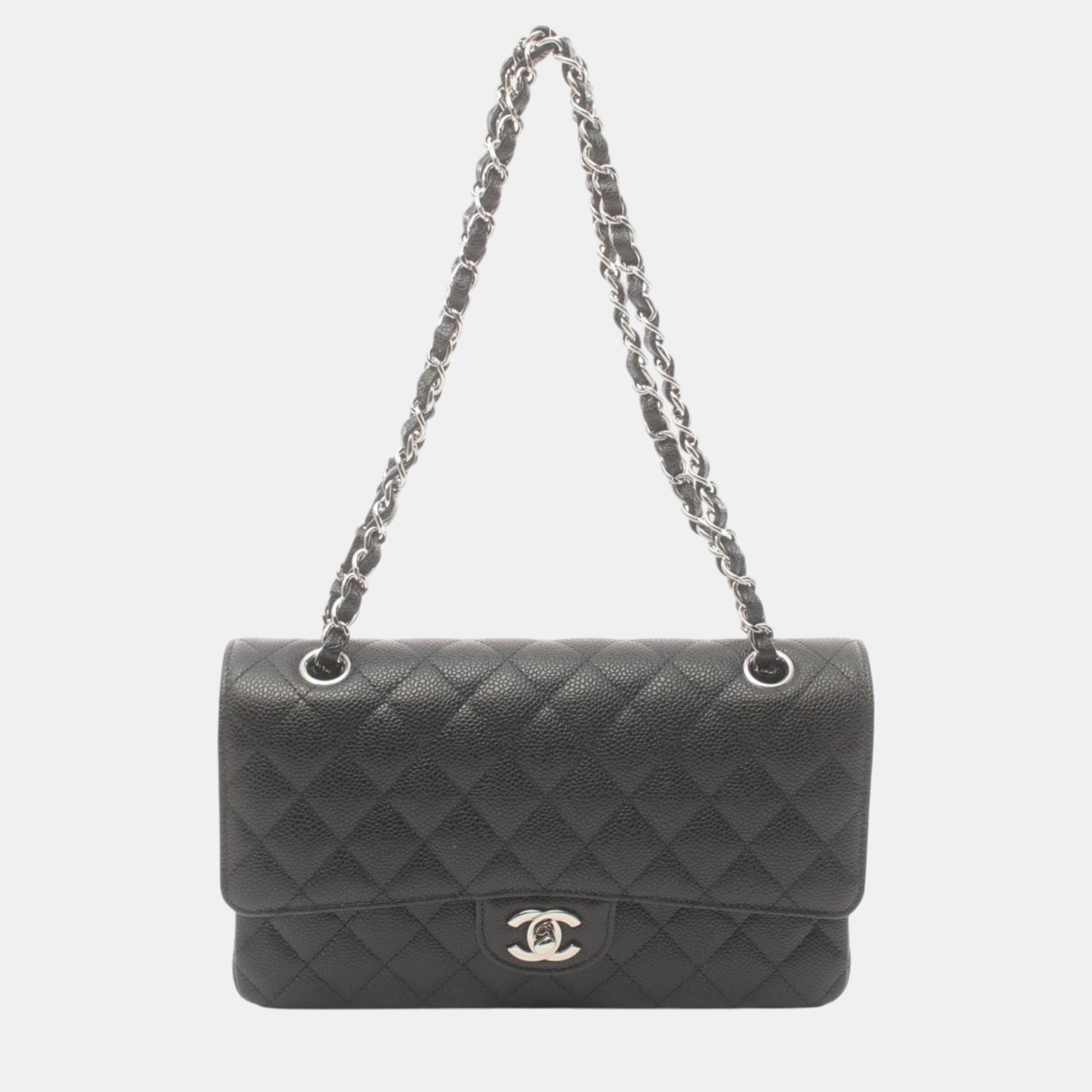 

Chanel Black Leather Grained Calfskin Matelasse W-Flap Shoulder Bag