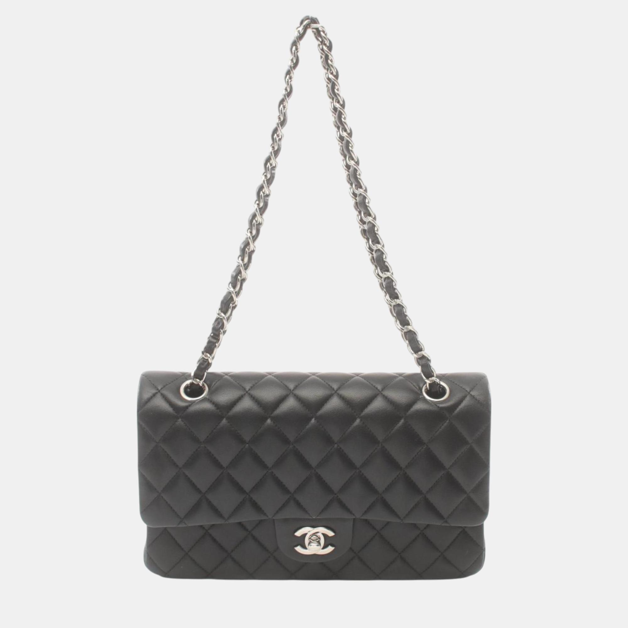 

Chanel Black Lambskin Matelasse Double Flap Shoulder Bag