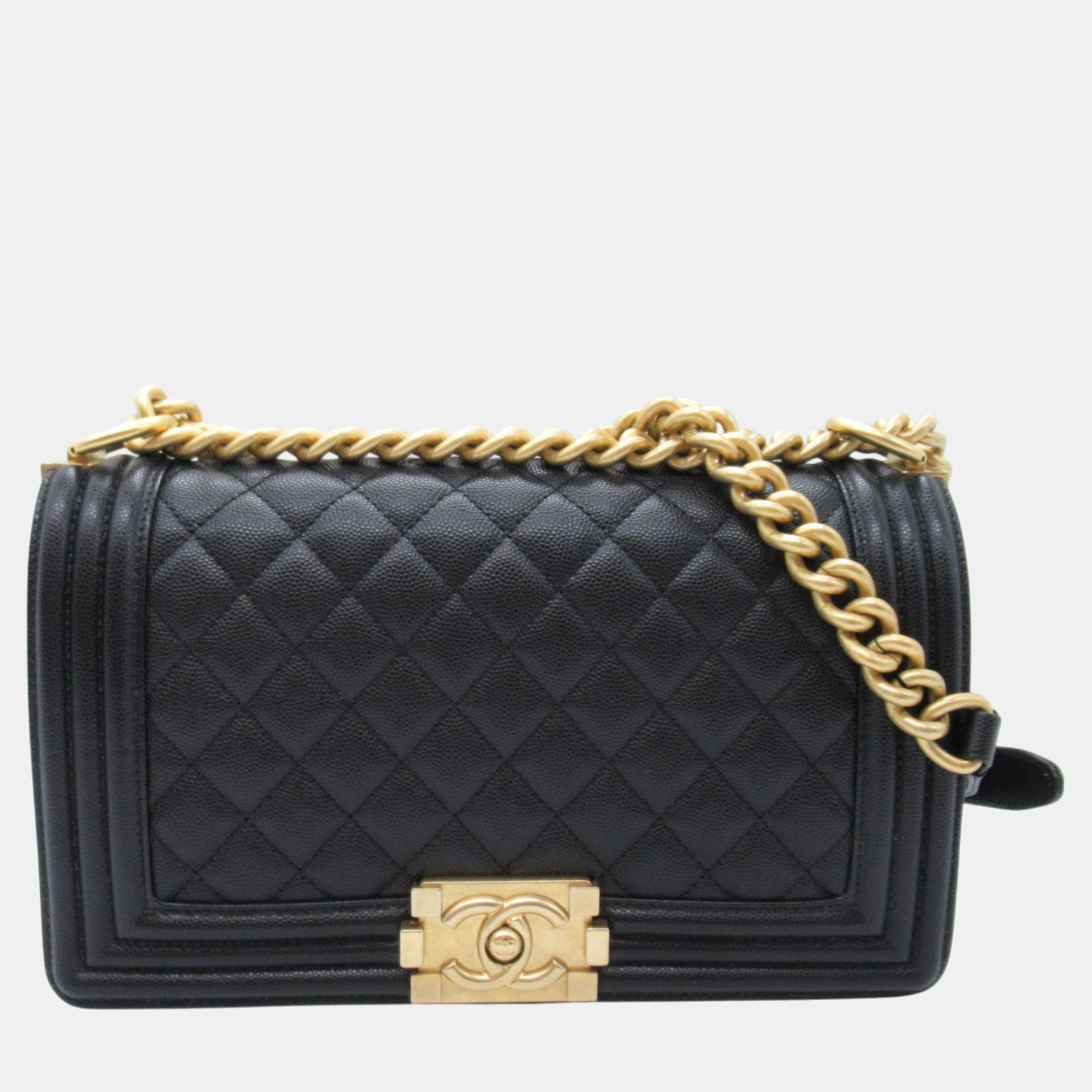 

Chanel Black Caviar Skin (Grained Calf) Boy Chanel Chain Shoulder Bag