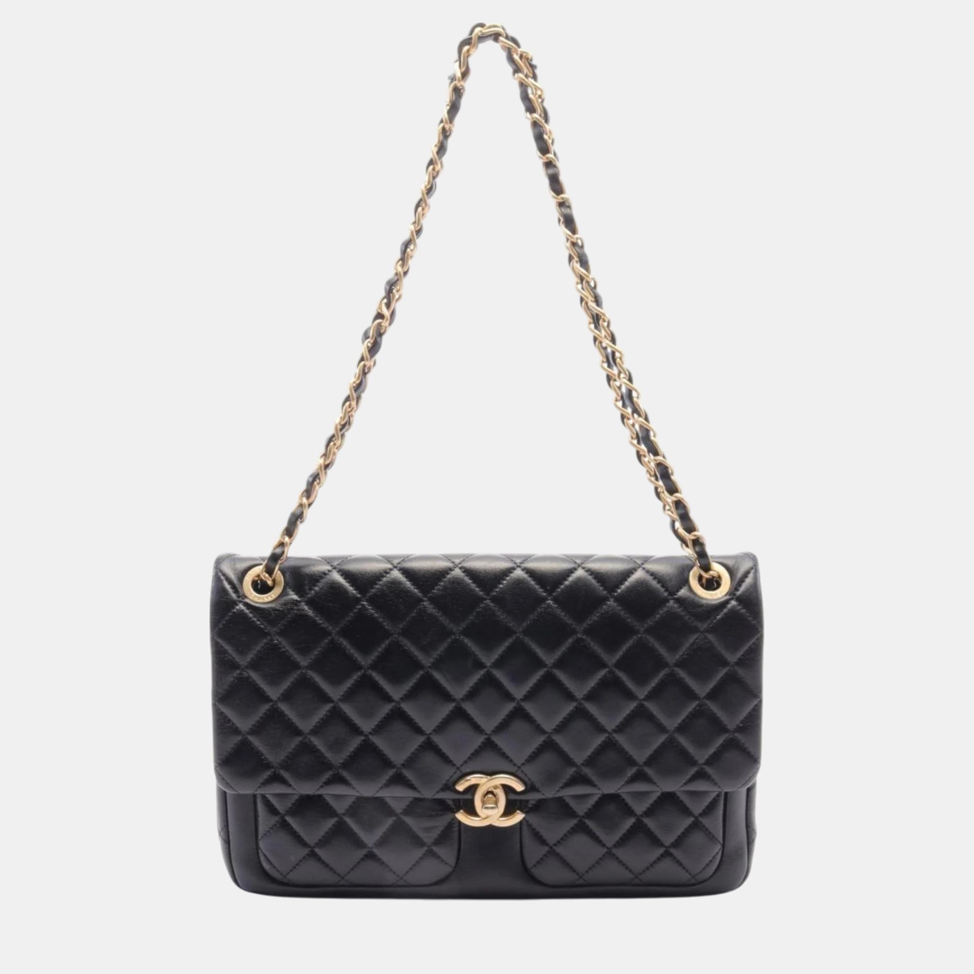 

Chanel Black Leather Matelasse Shoulder Bag