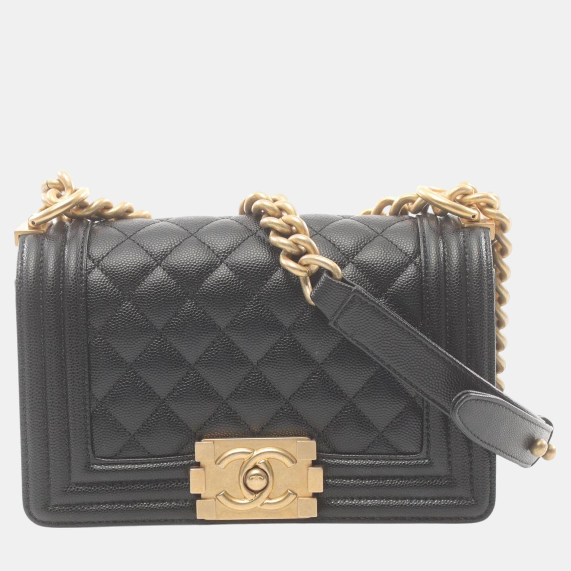 

Chanel Black Caviar Skin (Grained Calf) Boy Chanel Small Chevron V-Stitch Shoulder Bag