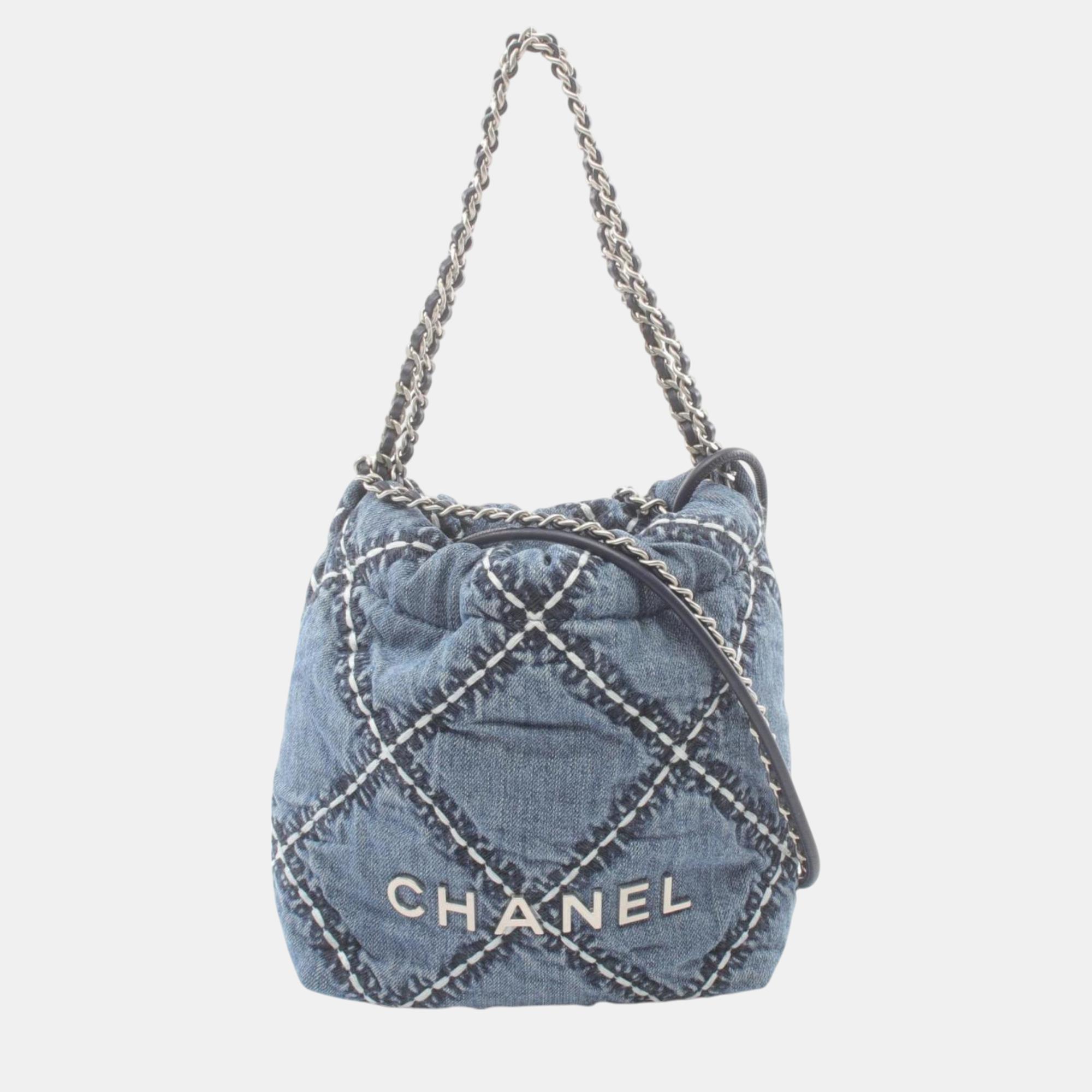 Chanel Navy Denim 22 Shoulder Bag 