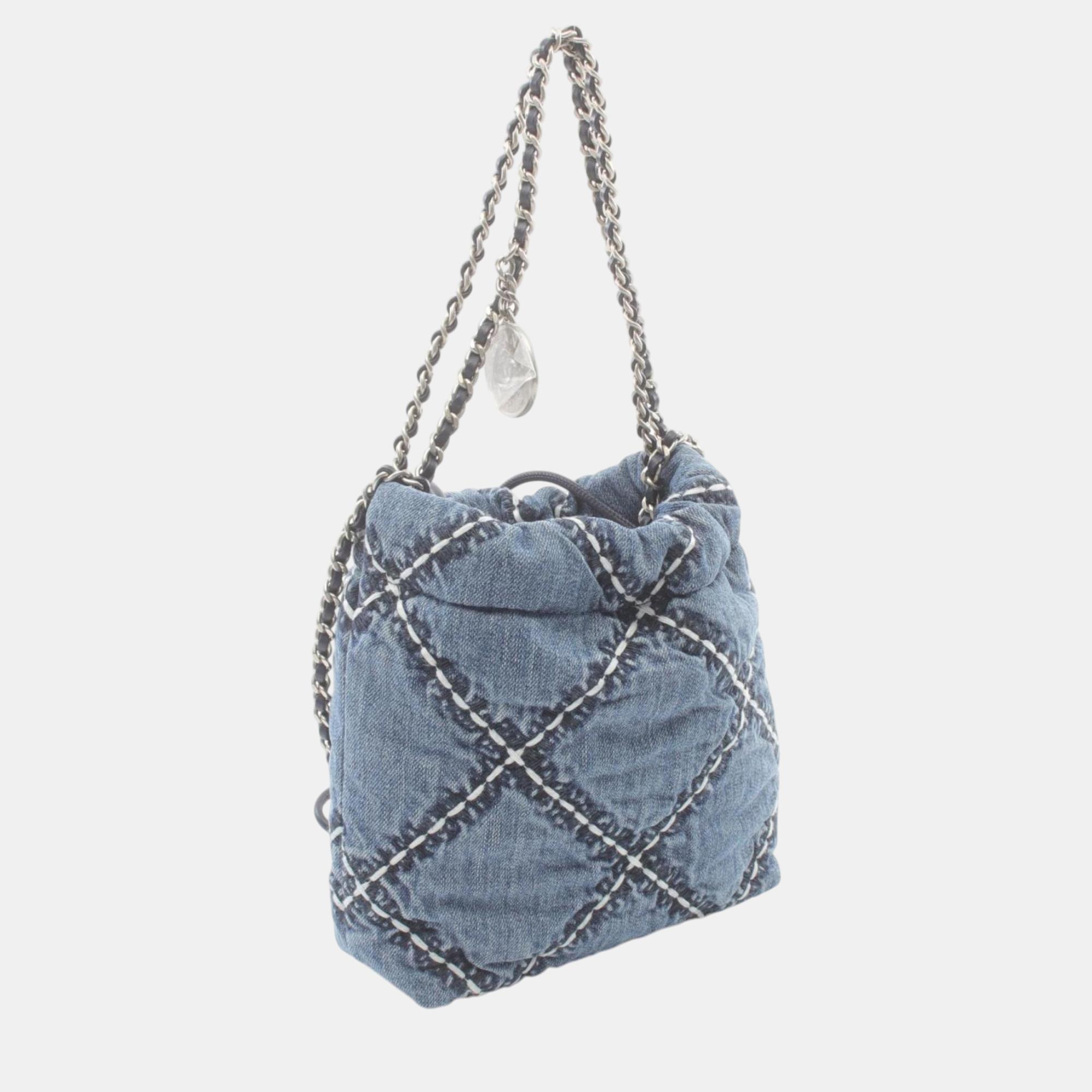 Chanel Navy Denim 22 Shoulder Bag 