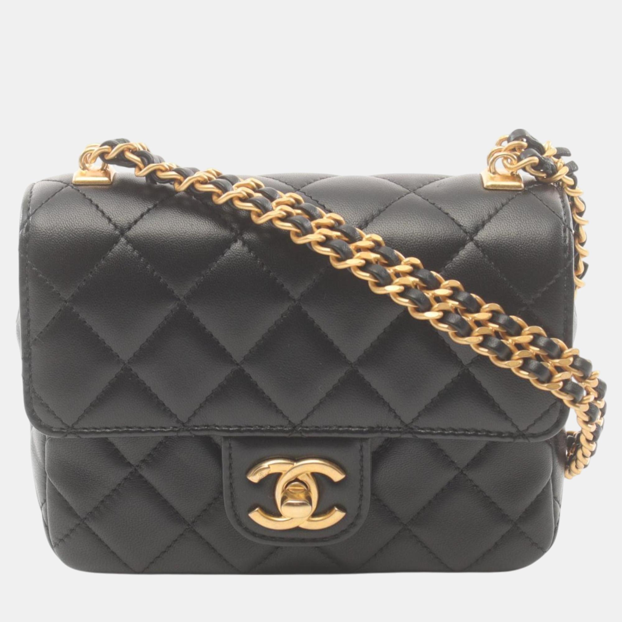 Chanel Black Lambskin Matelasse Shoulder Bag 