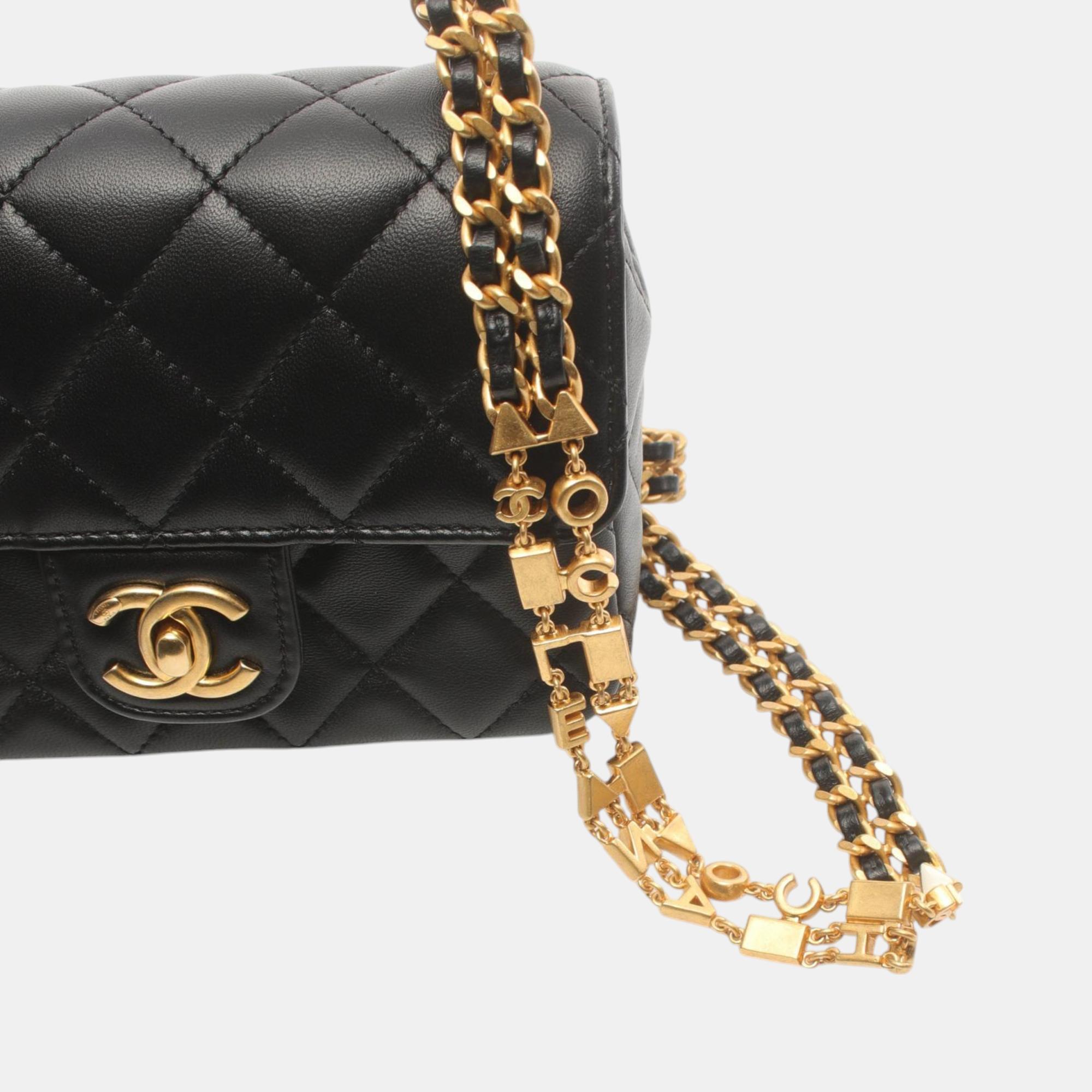 Chanel Black Lambskin Matelasse Shoulder Bag 