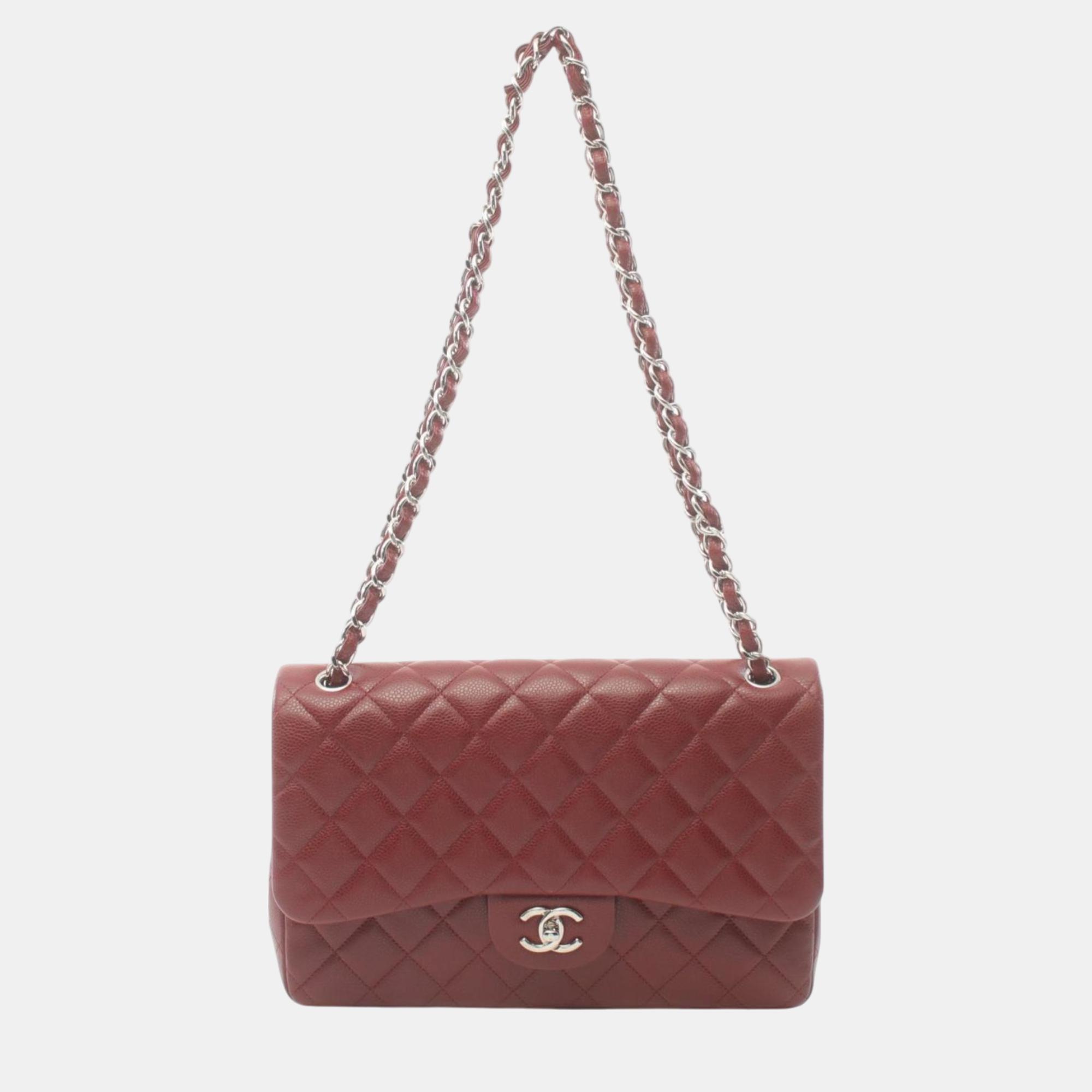 

Chanel Bordeaux Leather Grained Calfskin Deca Matelasse 30 Classic Large W-Flap Shoulder Bag, Red