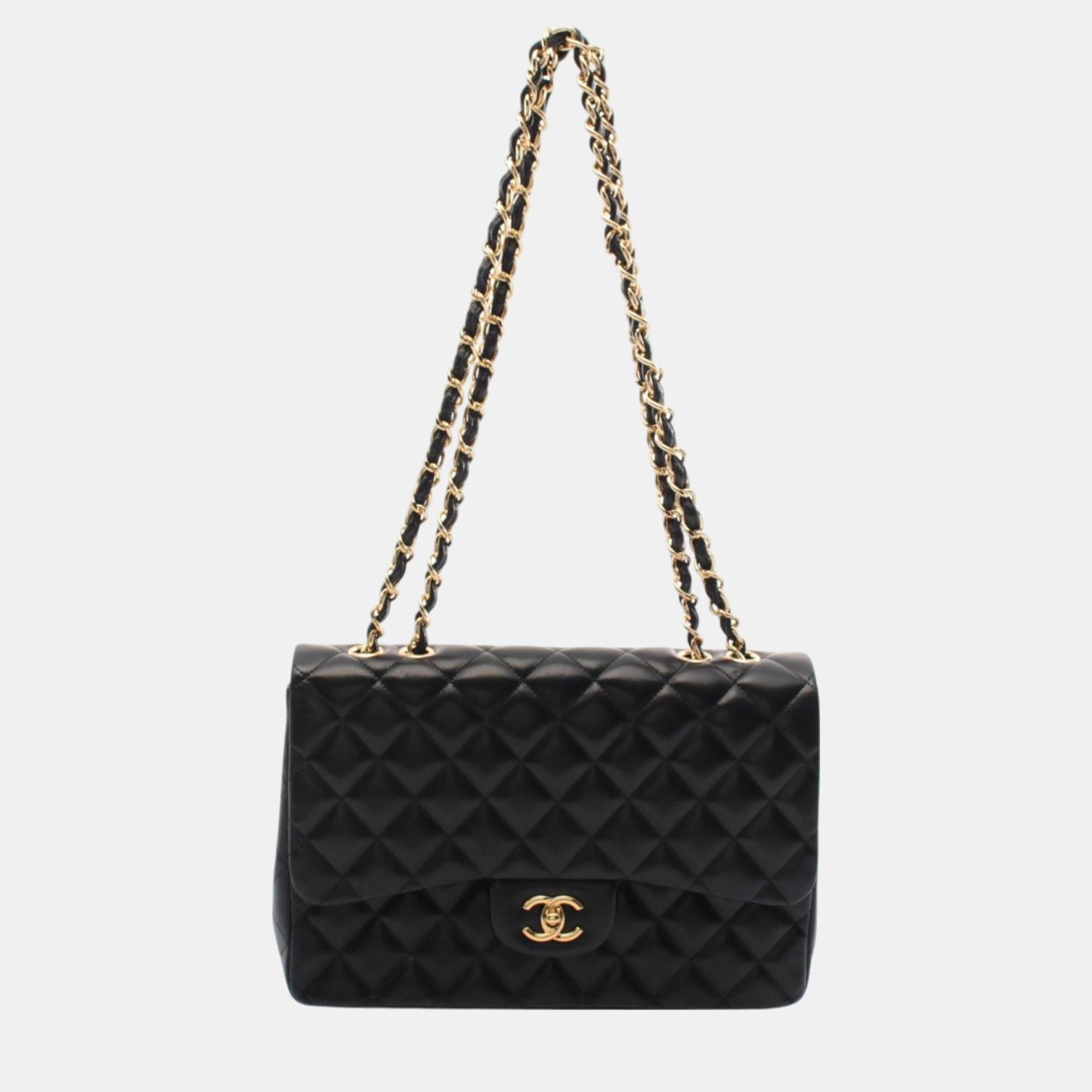 

Chanel Black Lambskin Deca Matelasse 30 Classic Large W-Flap Shoulder Bag