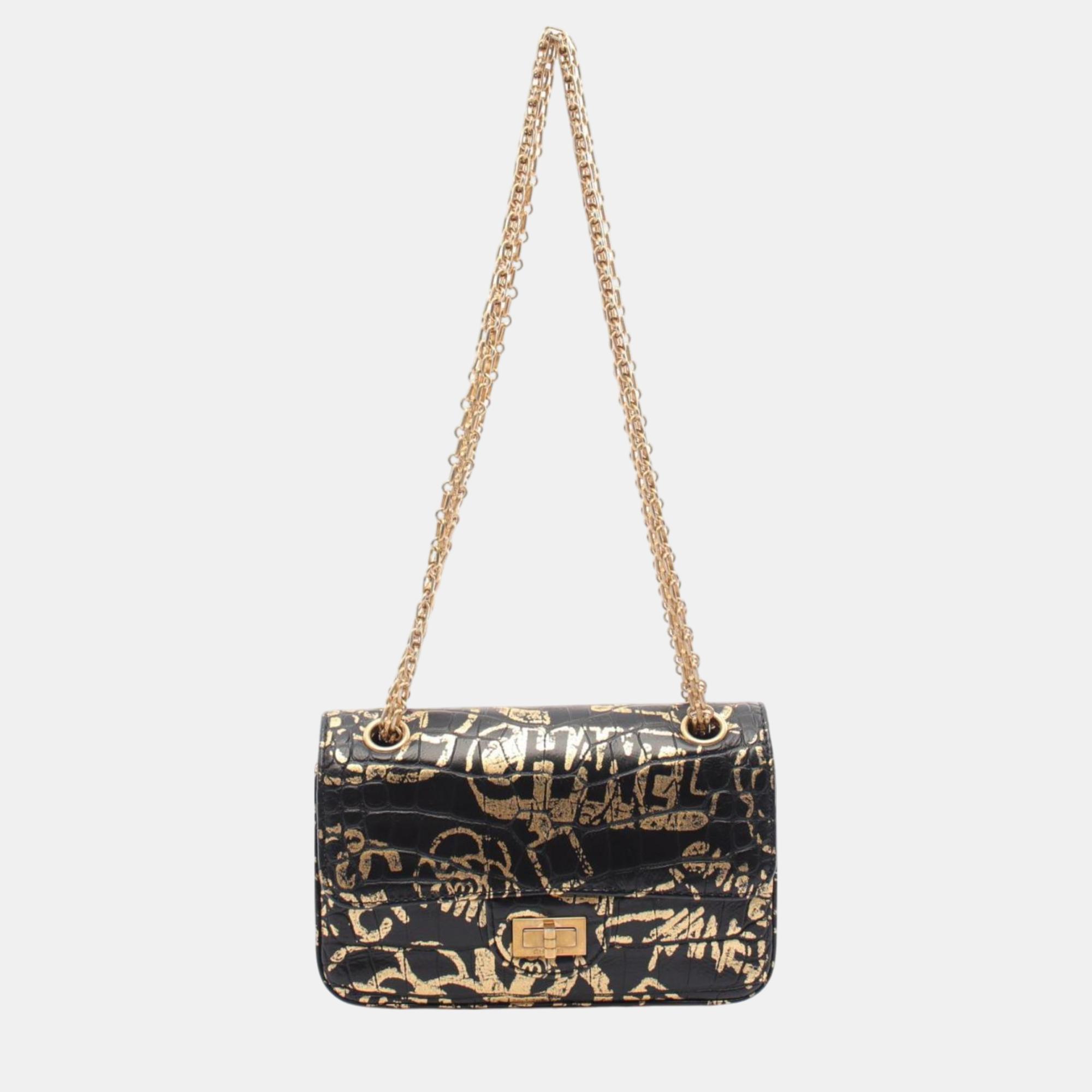 

Chanel Black Gold Leather 2.55 Shoulder Bag