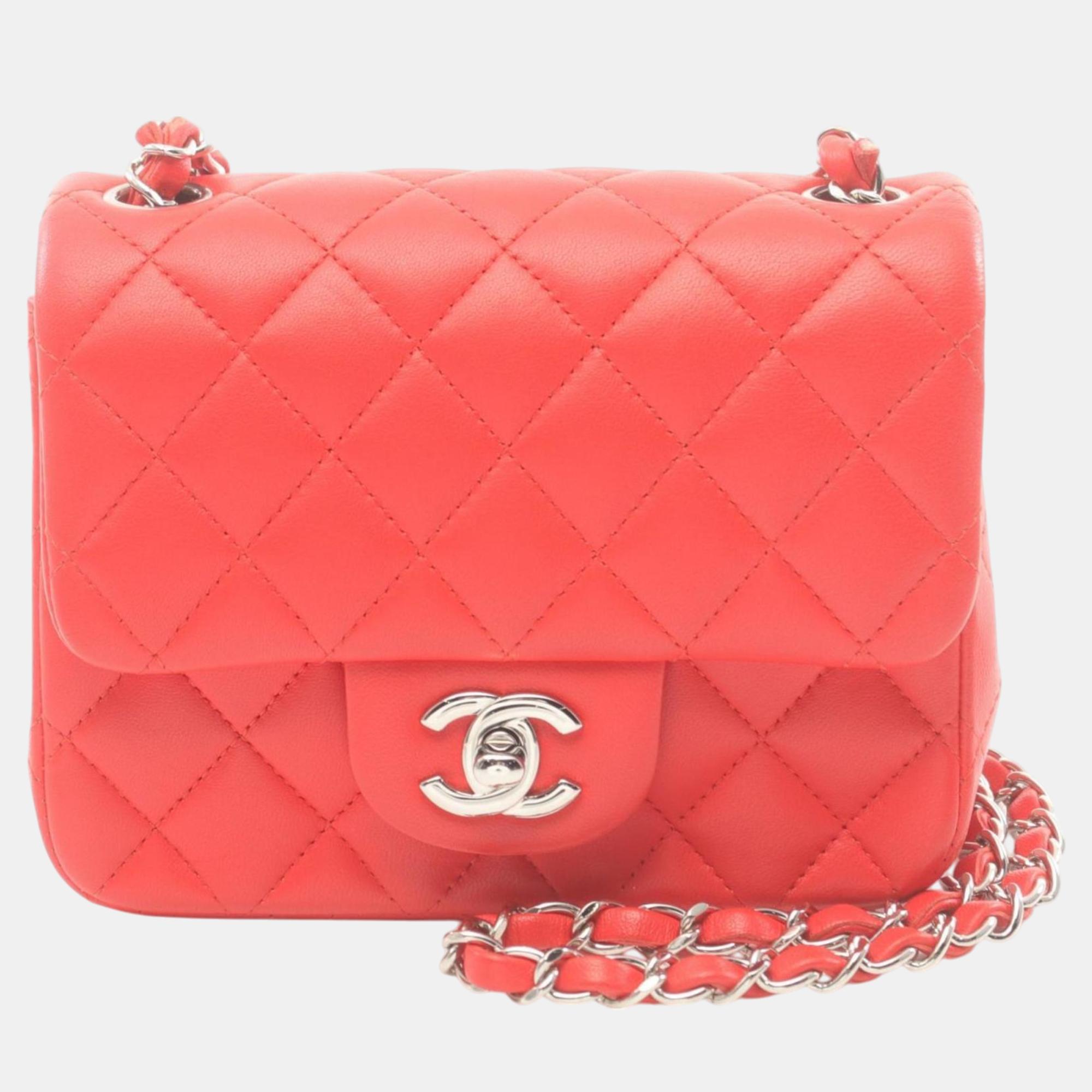 Chanel Red Lambskin Matelasse Shoulder Bag 