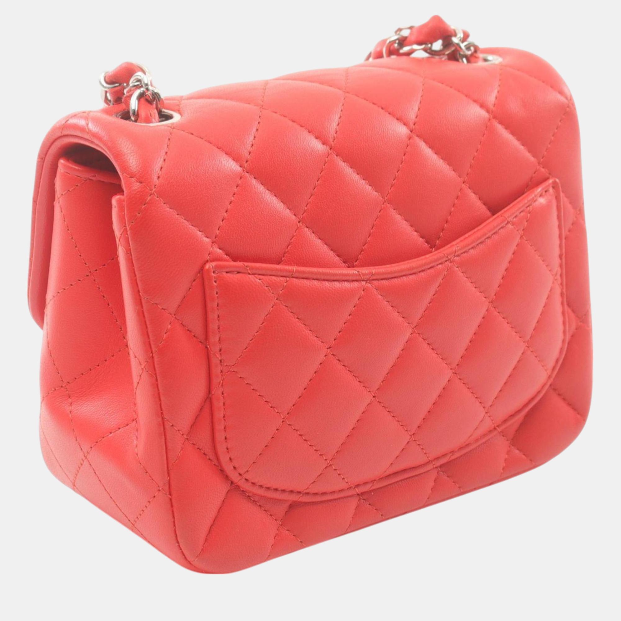 Chanel Red Lambskin Matelasse Shoulder Bag 