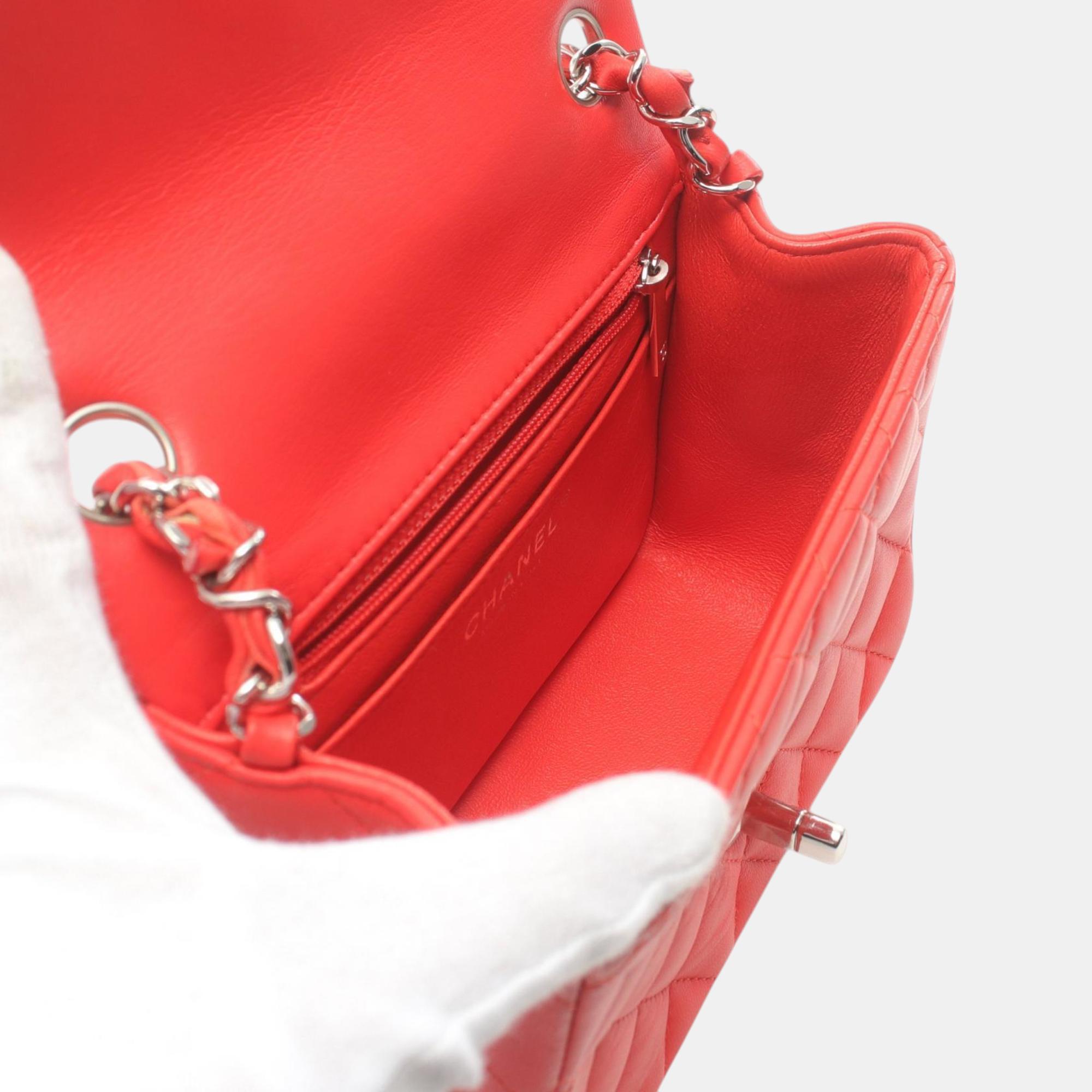 Chanel Red Lambskin Matelasse Shoulder Bag 