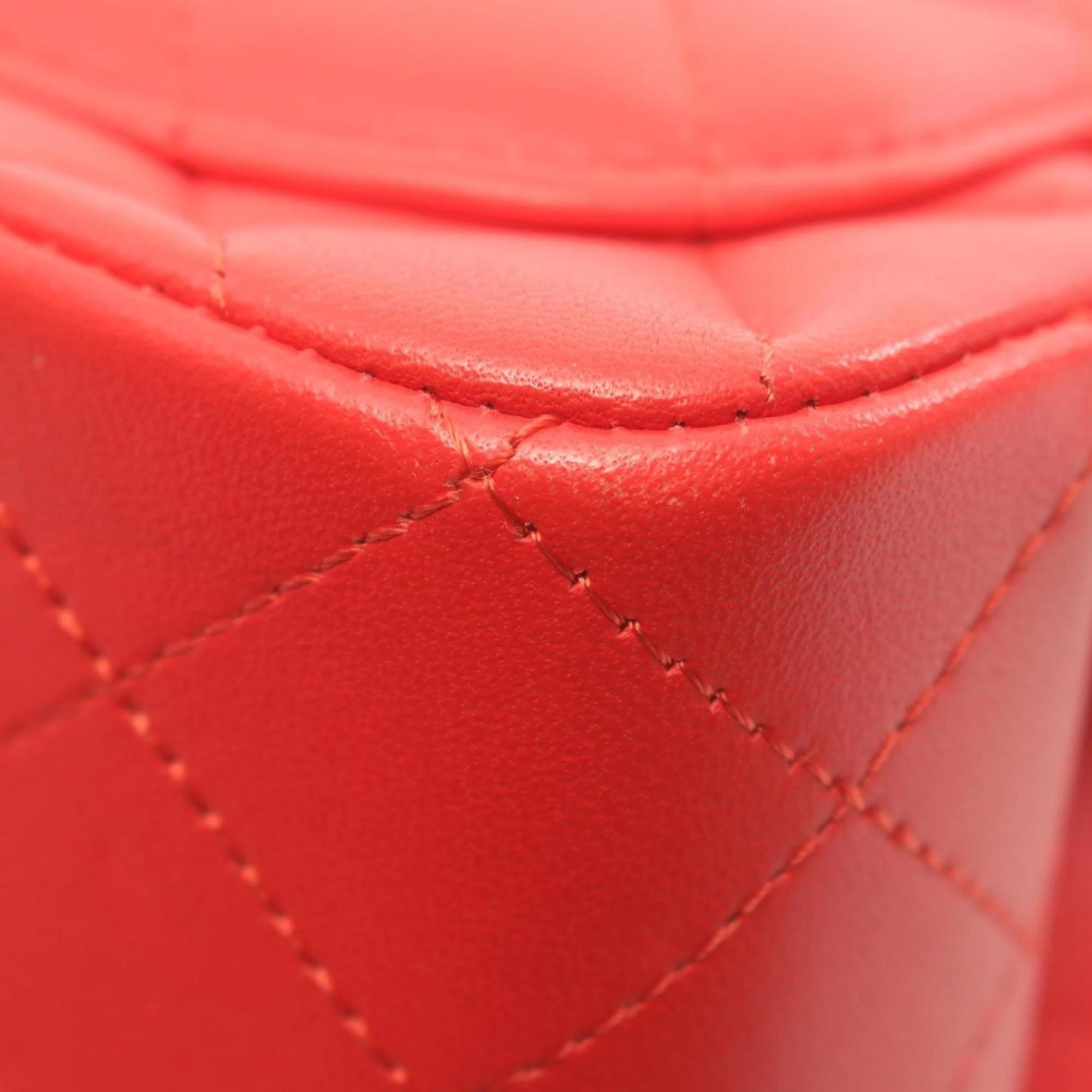 Chanel Red Lambskin Matelasse Shoulder Bag 
