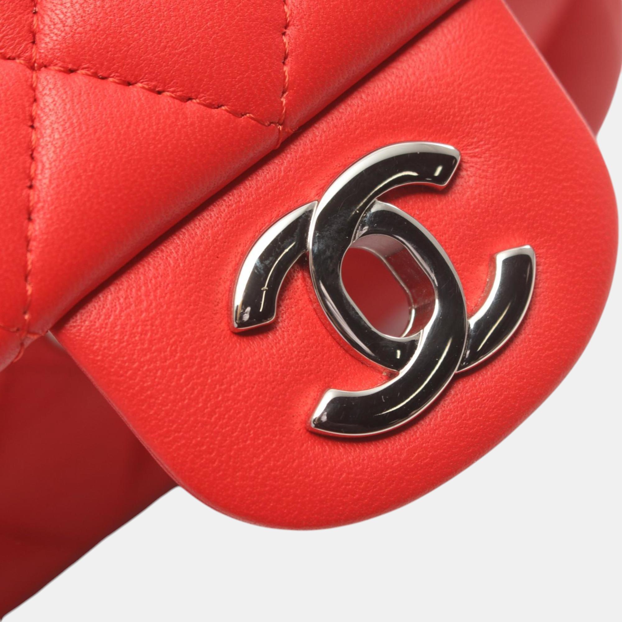 Chanel Red Lambskin Matelasse Shoulder Bag 