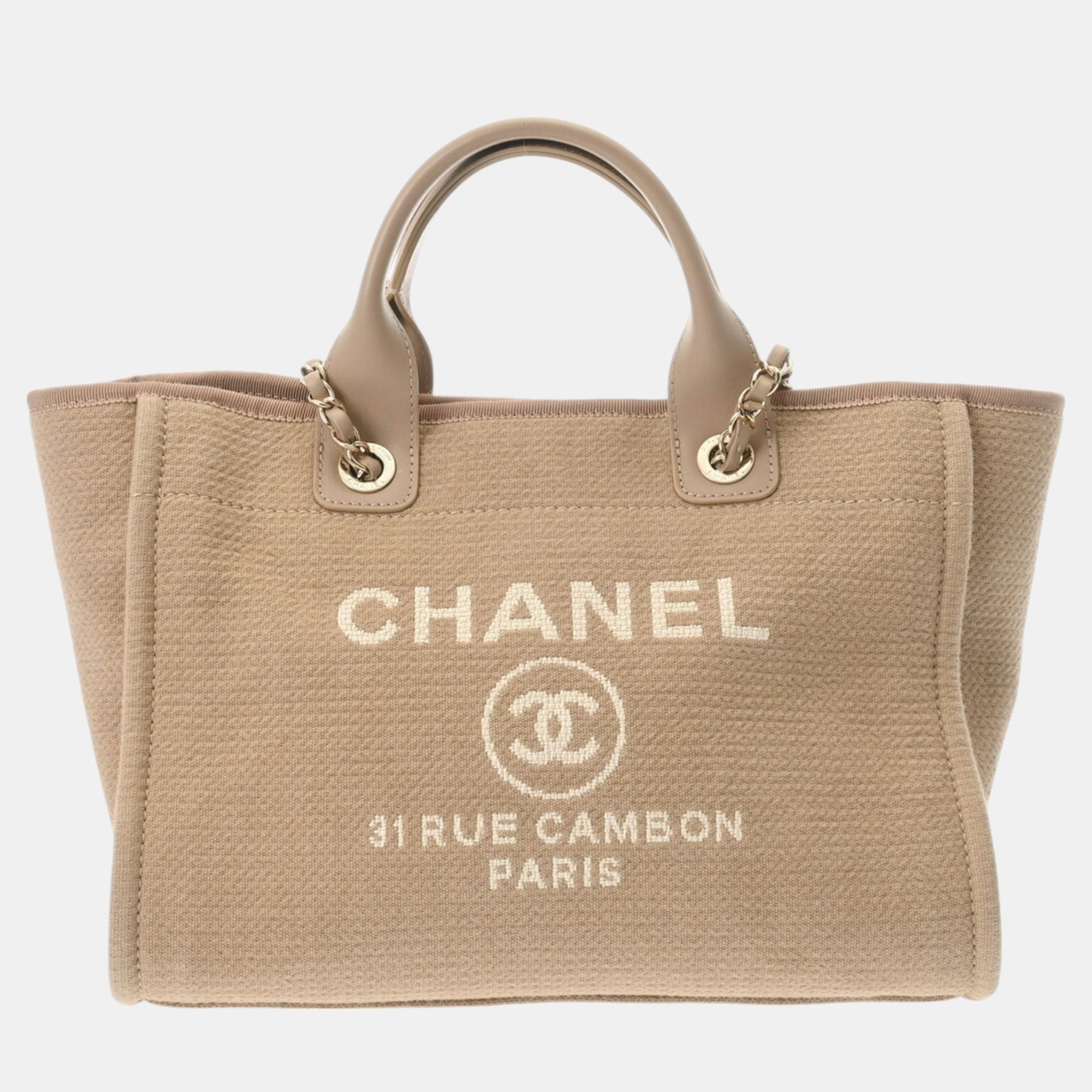 

Chanel Beige Canvas Deauville Mm Tote Bag