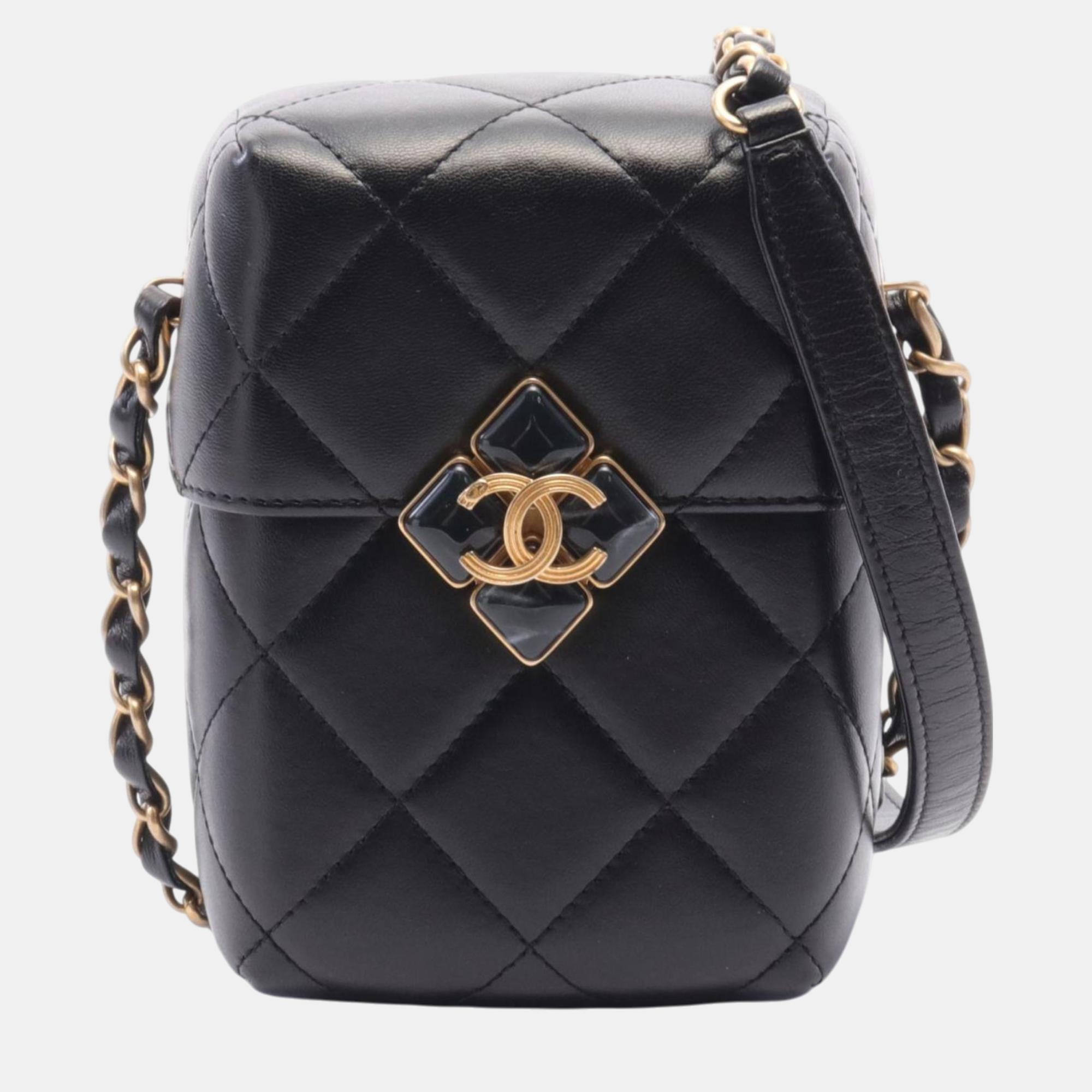 

Chanel Black Lambskin Matelasse Box Shoulder Bag
