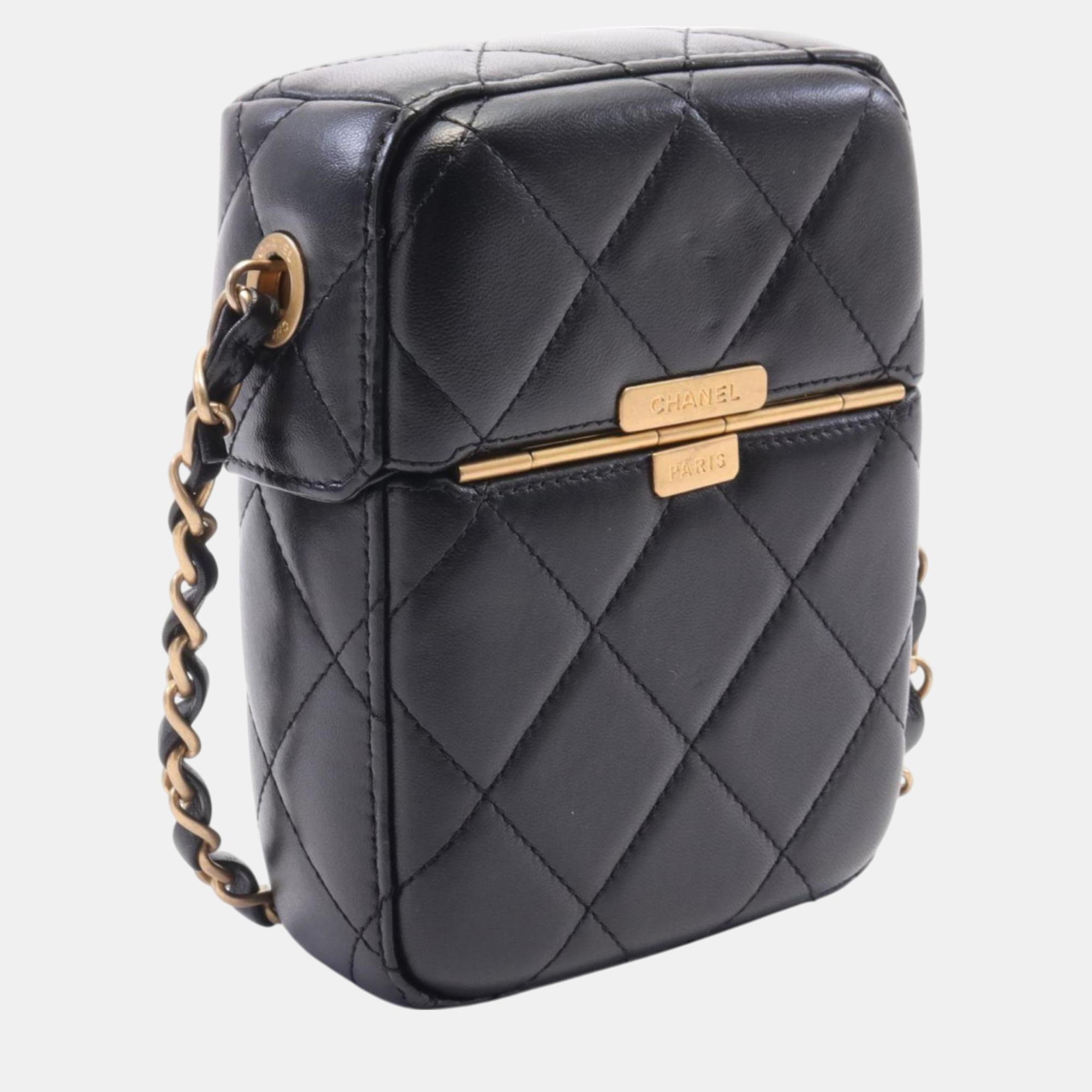 Chanel Black Lambskin Matelasse Box Shoulder Bag 